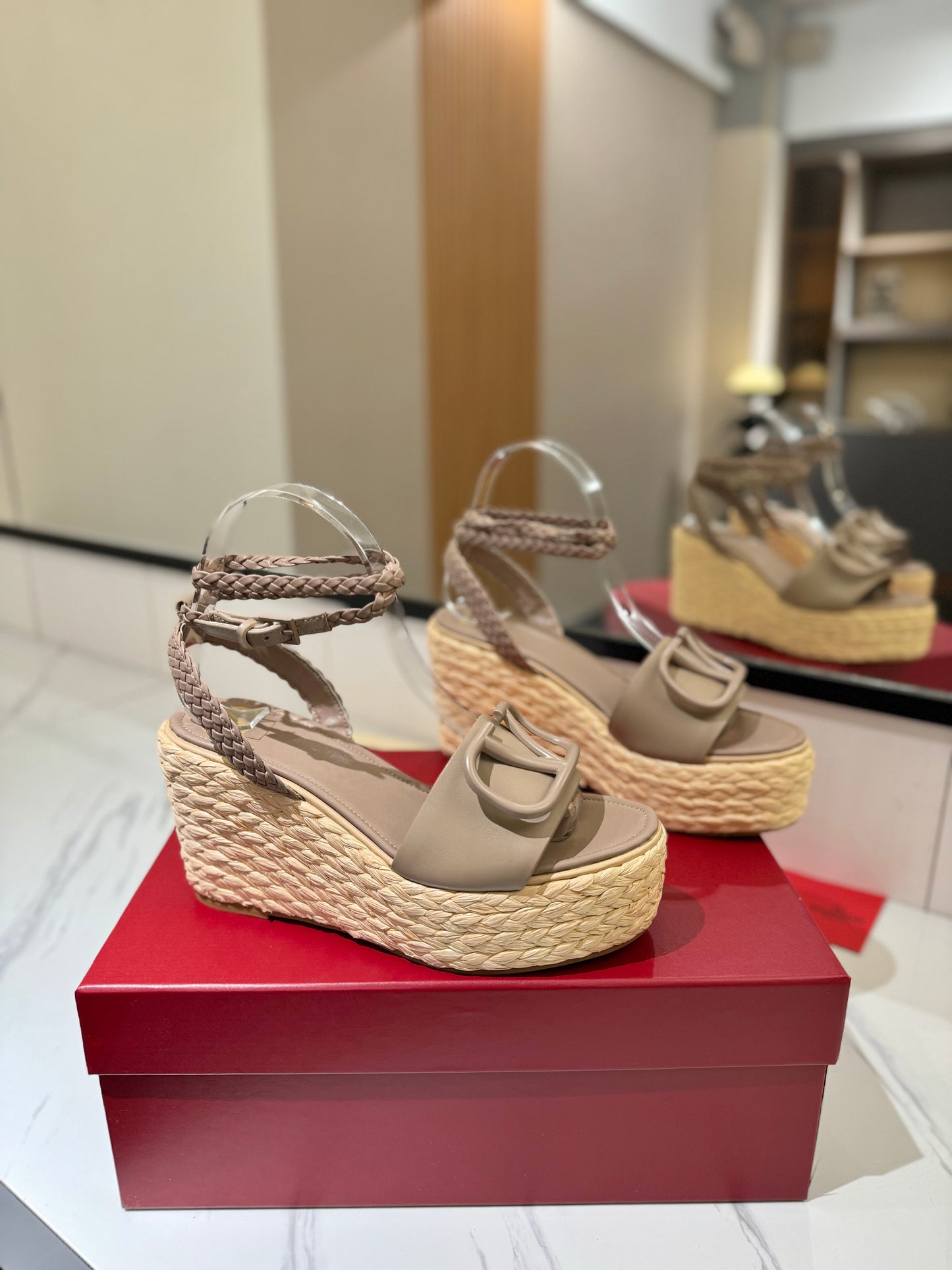 VLTN ESPADRILLE WEDGE SANDALS 25S 90 MM IN BEIGE BROWN LAMBSKIN STYLE 7 - 35