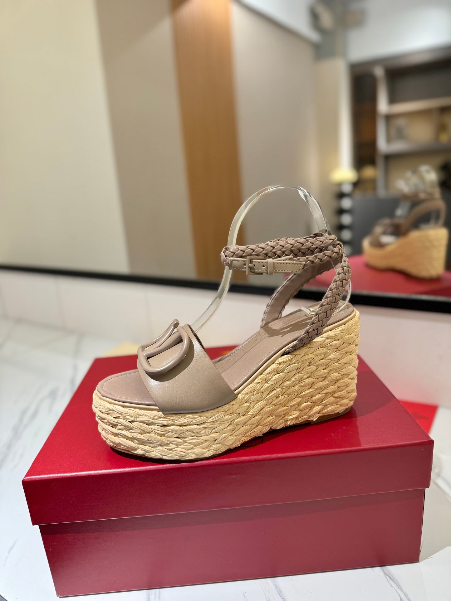 VLTN ESPADRILLE WEDGE SANDALS 25S 90 MM IN BEIGE BROWN LAMBSKIN STYLE 7 - 35