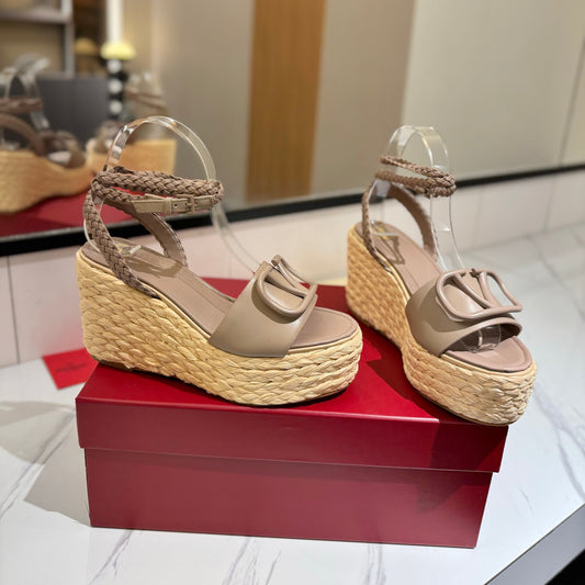 VLTN ESPADRILLE WEDGE SANDALS 25S 90 MM IN BEIGE BROWN LAMBSKIN STYLE 7 - 35