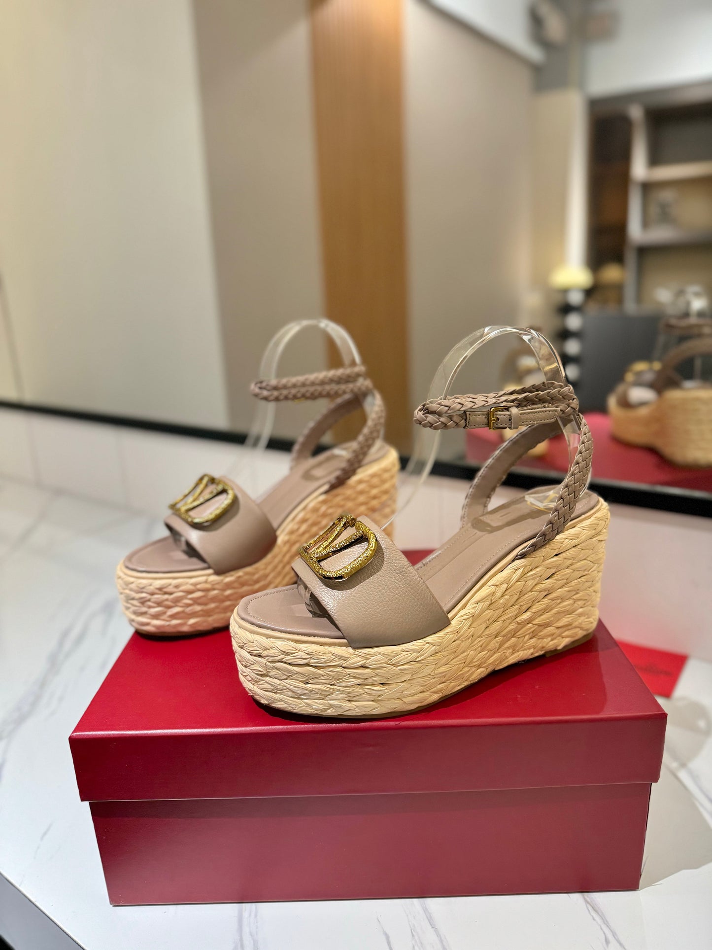 VLTN ESPADRILLE WEDGE SANDALS 25S 90 MM IN BEIGE BROWN LAMBSKIN STYLE 5 - 35