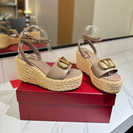 VLTN ESPADRILLE WEDGE SANDALS 25S 90 MM IN BEIGE BROWN LAMBSKIN STYLE 5 - 35