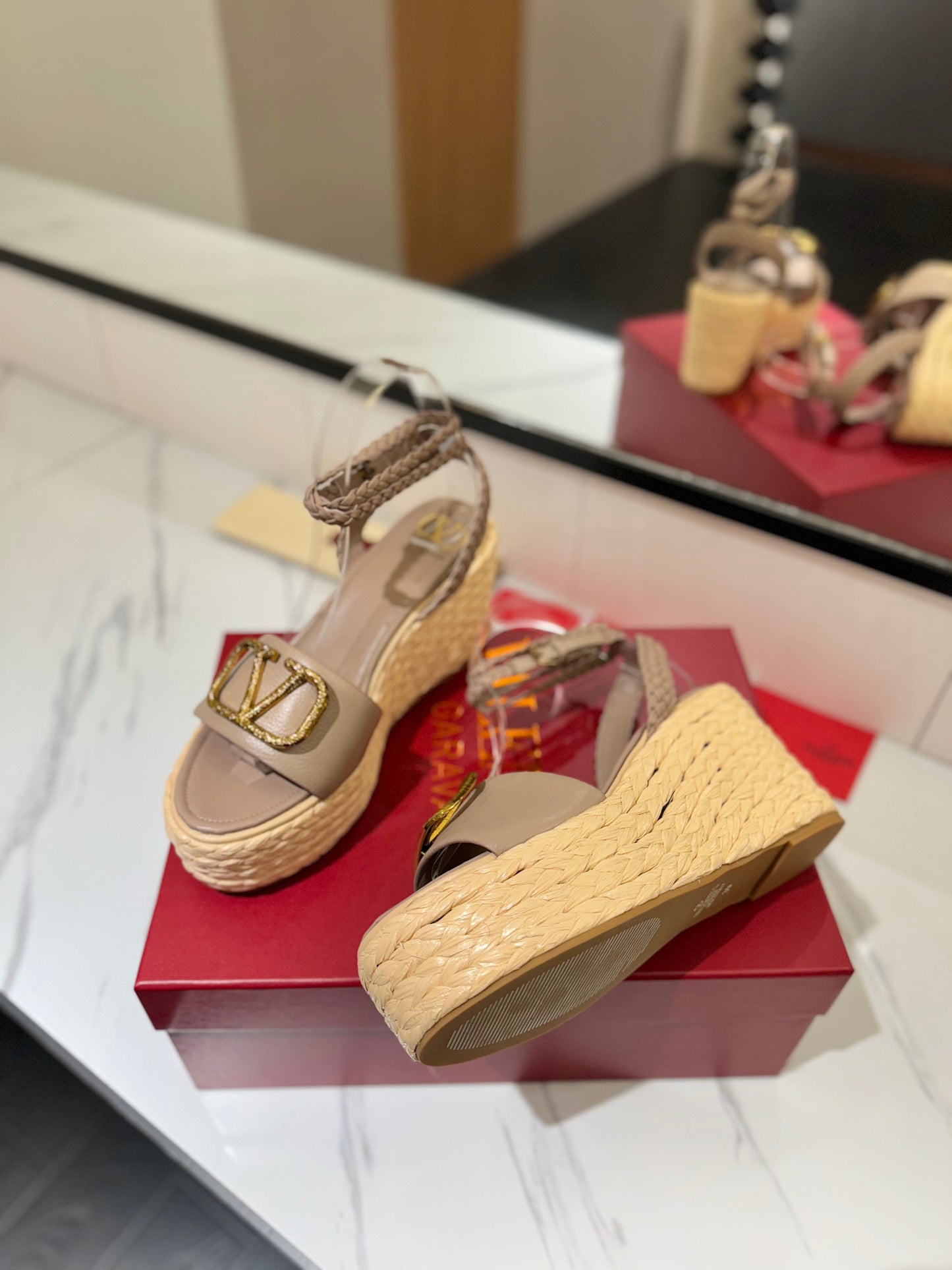 VLTN ESPADRILLE WEDGE SANDALS 25S 90 MM IN BEIGE BROWN LAMBSKIN STYLE 5 - 35