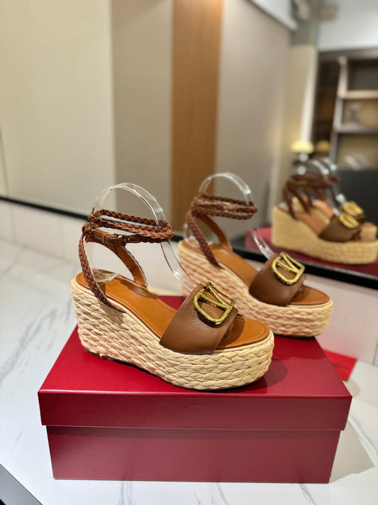 VLTN ESPADRILLE WEDGE SANDALS 25S 90 MM IN BROWN LAMBSKIN STYLE 4 - 35