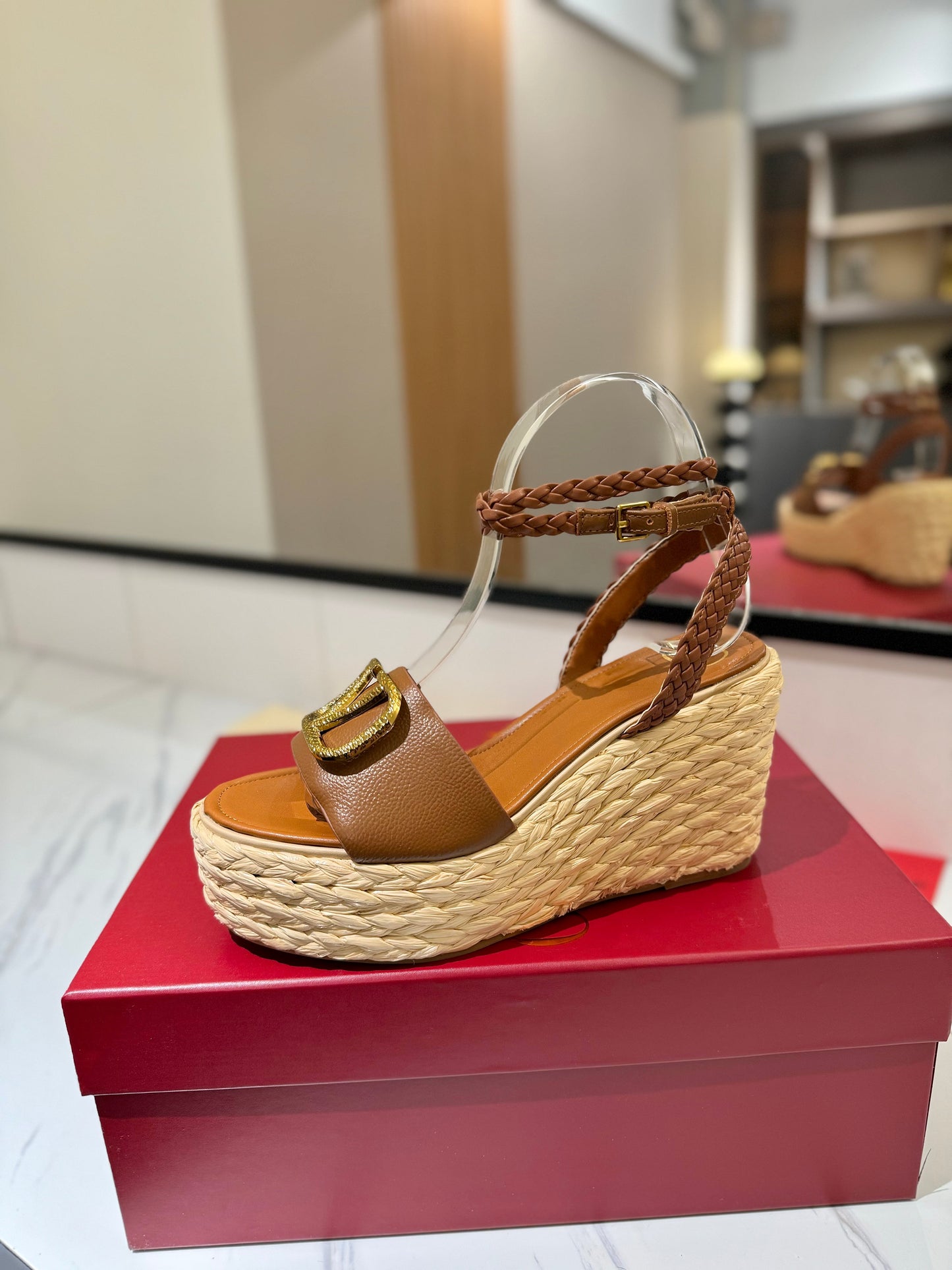 VLTN ESPADRILLE WEDGE SANDALS 25S 90 MM IN BROWN LAMBSKIN STYLE 4 - 35