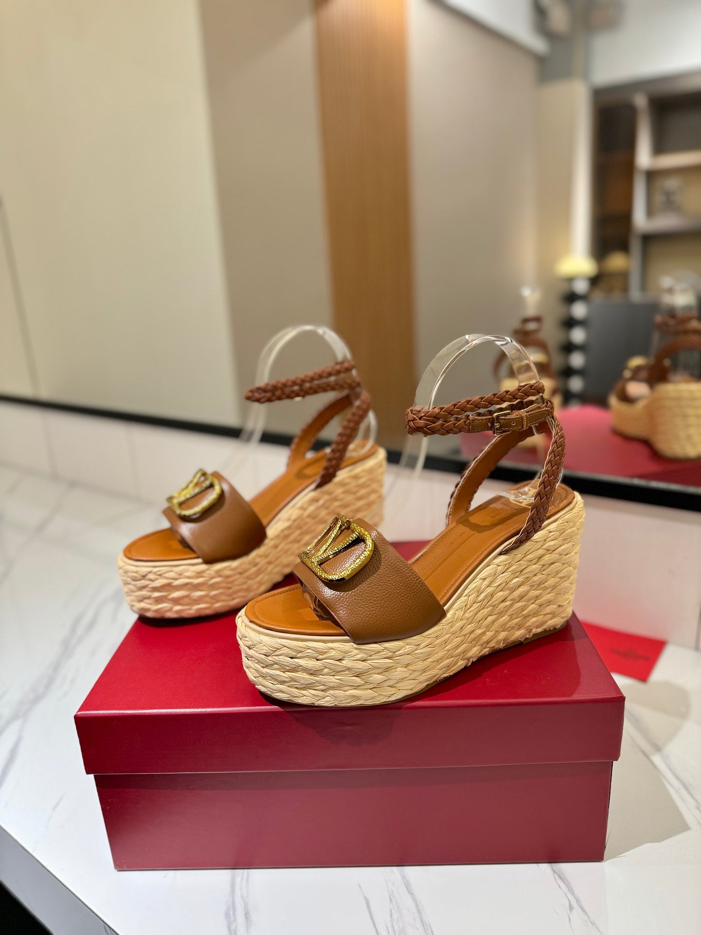 VLTN ESPADRILLE WEDGE SANDALS 25S 90 MM IN BROWN LAMBSKIN STYLE 4 - 35