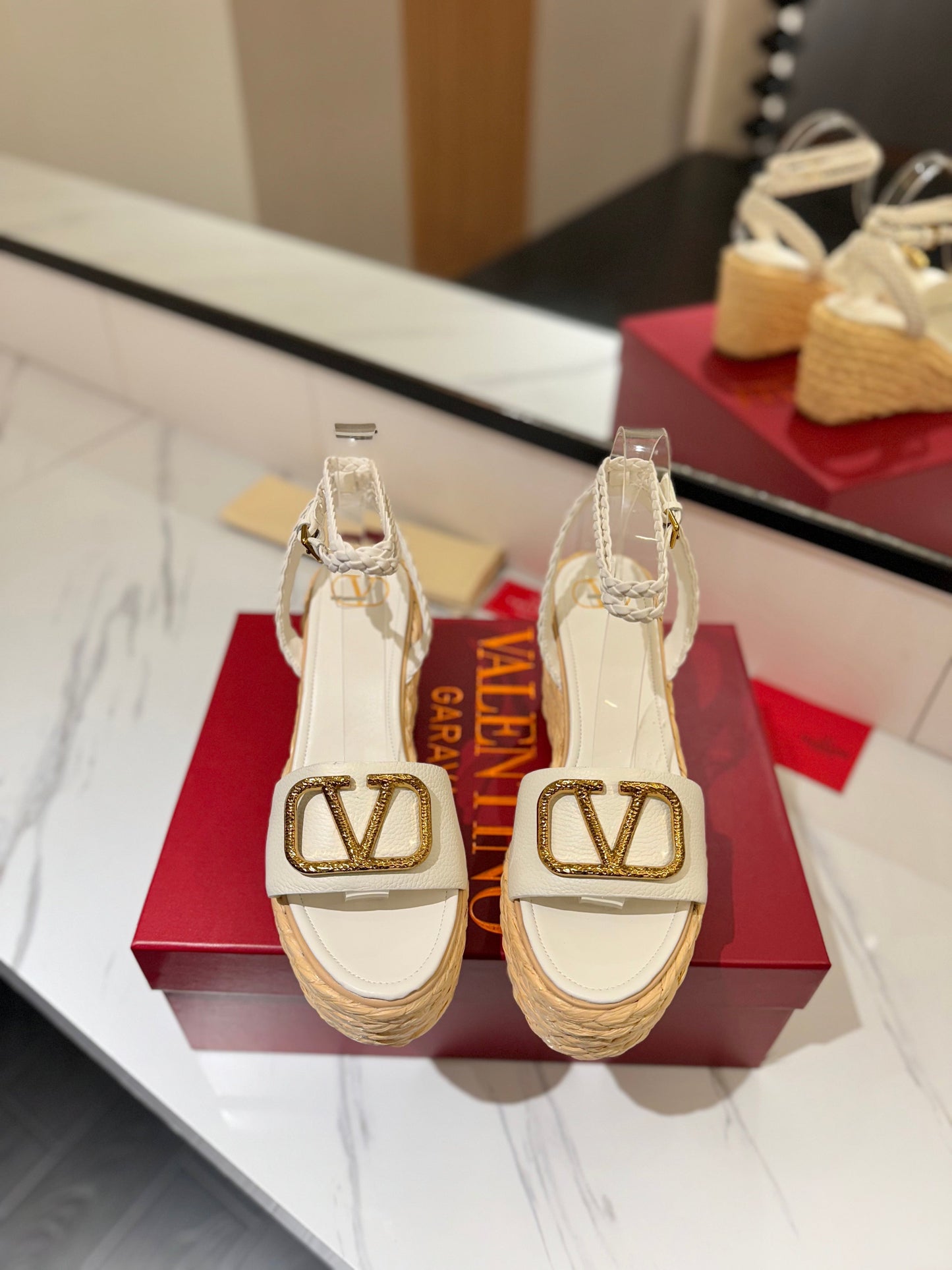 VLTN ESPADRILLE WEDGE SANDALS 25S 90 MM IN WHITE LAMBSKIN STYLE 3 - 35