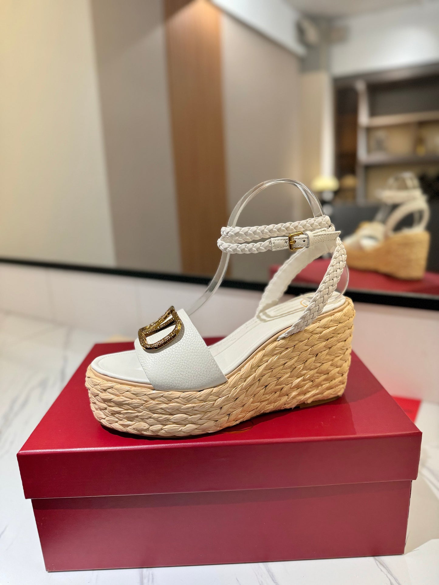 VLTN ESPADRILLE WEDGE SANDALS 25S 90 MM IN WHITE LAMBSKIN STYLE 3 - 35