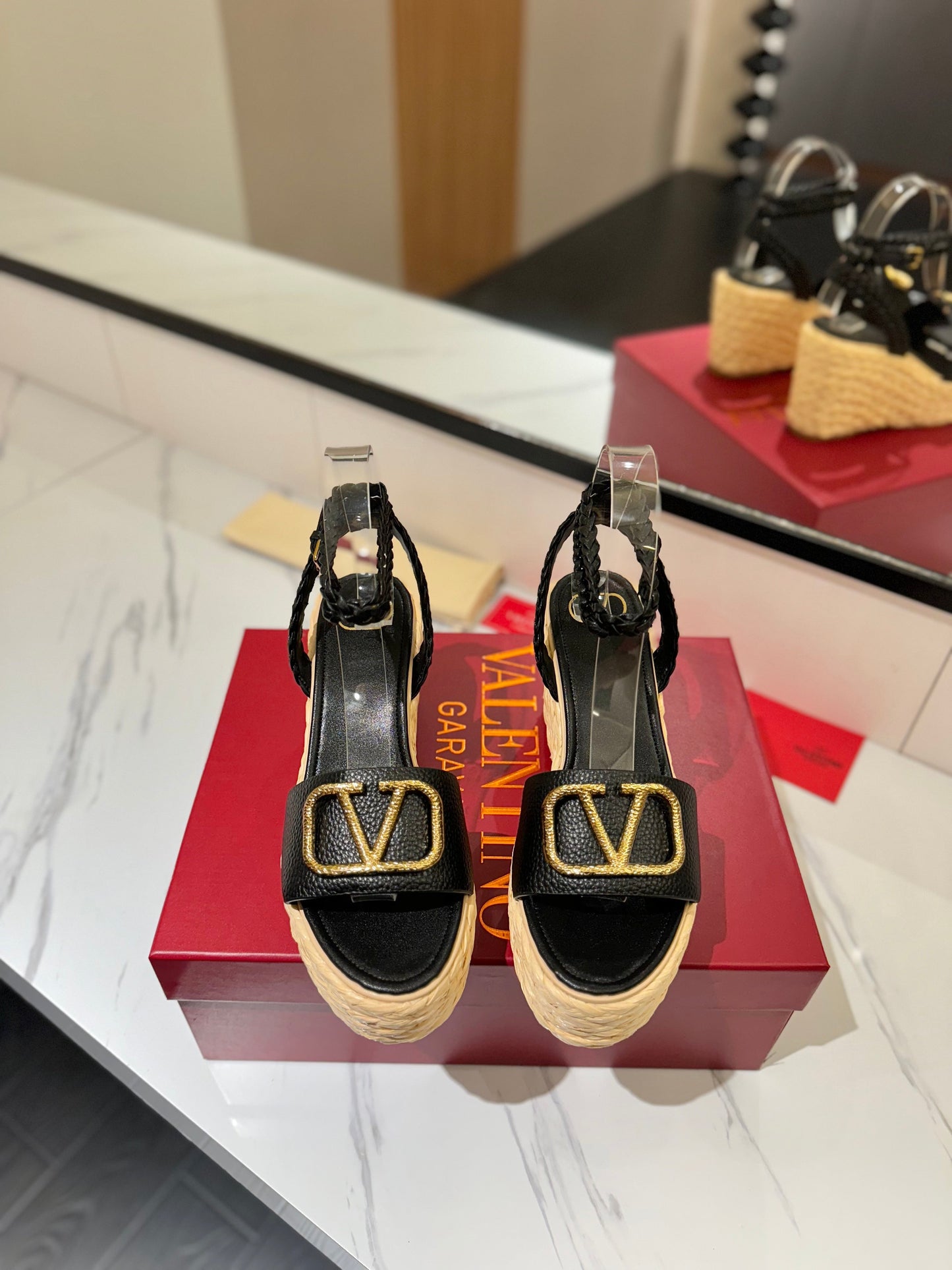 VLTN ESPADRILLE WEDGE SANDALS 25S 90 MM IN BLACK LAMBSKIN STYLE 2 - 35