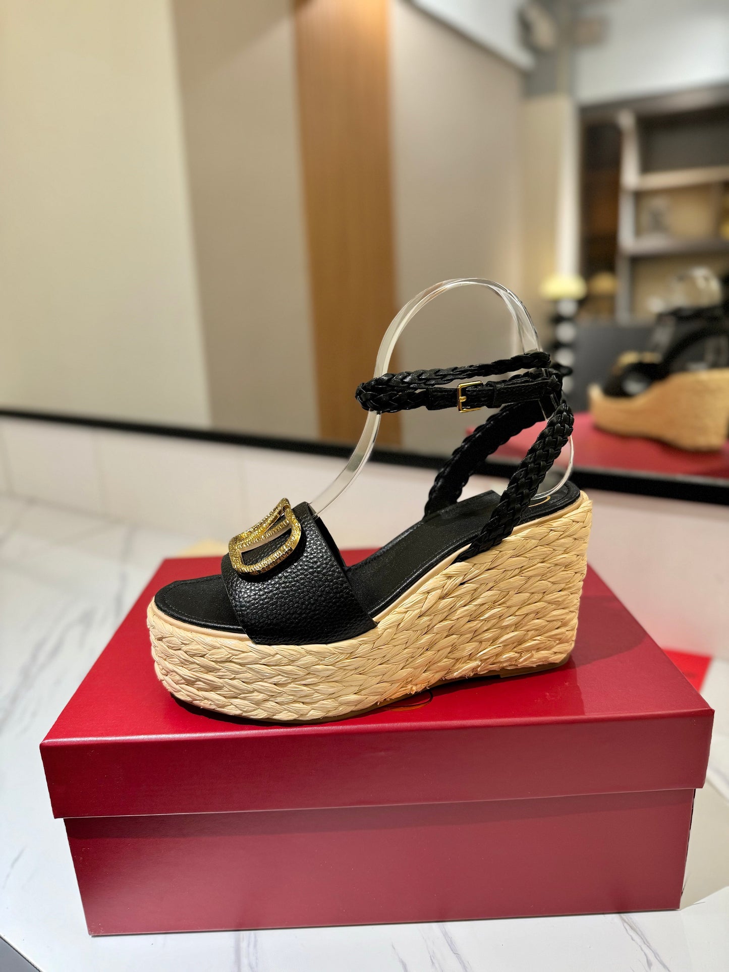 VLTN ESPADRILLE WEDGE SANDALS 25S 90 MM IN BLACK LAMBSKIN STYLE 2 - 35