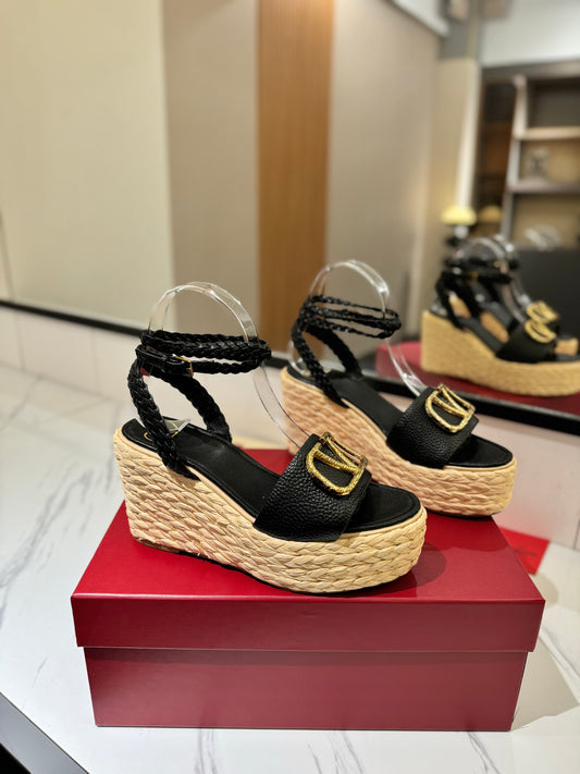 VLTN ESPADRILLE WEDGE SANDALS 25S 90 MM IN BLACK LAMBSKIN STYLE 2 - 35