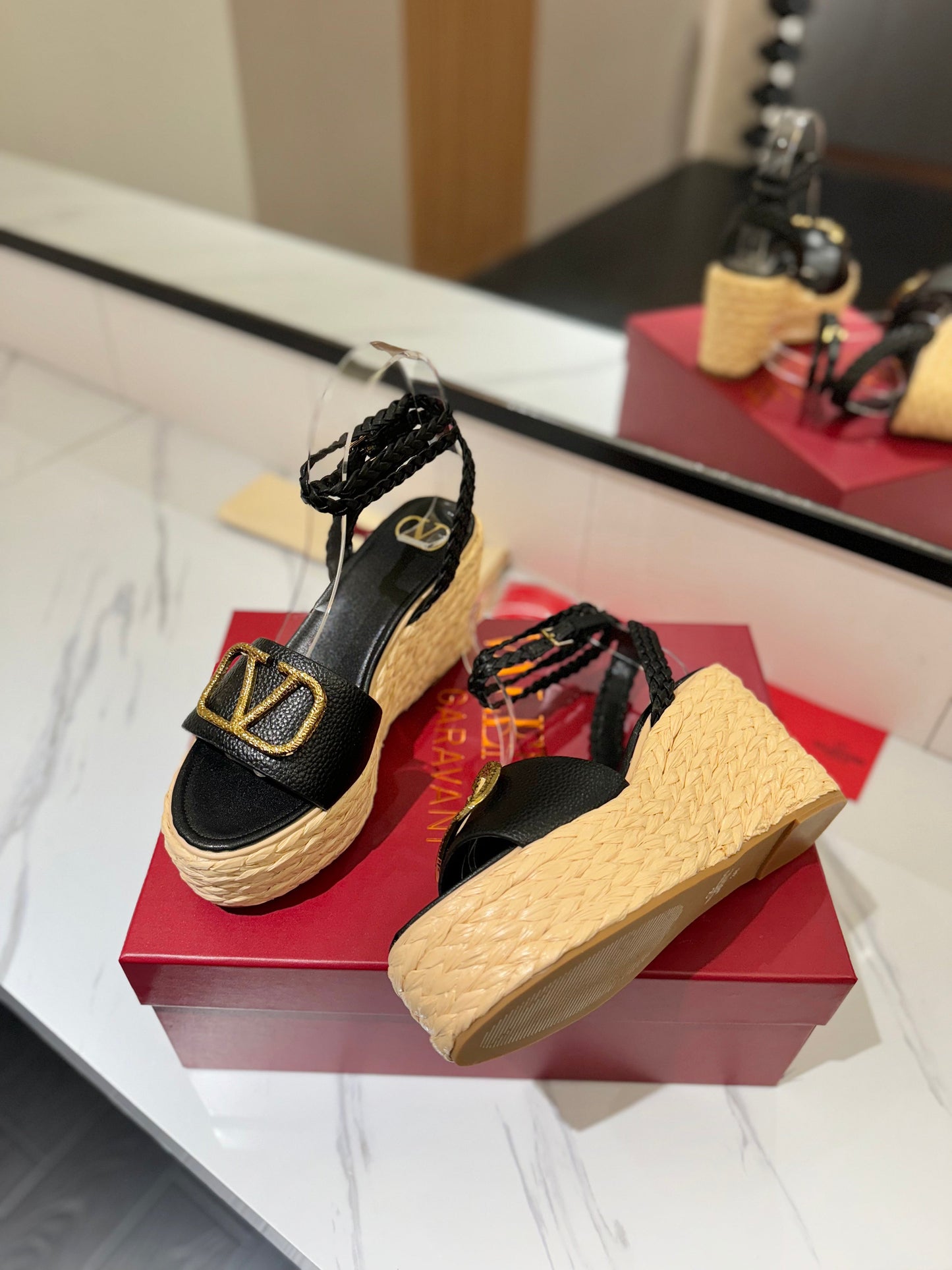 VLTN ESPADRILLE WEDGE SANDALS 25S 90 MM IN BLACK LAMBSKIN STYLE 2 - 35