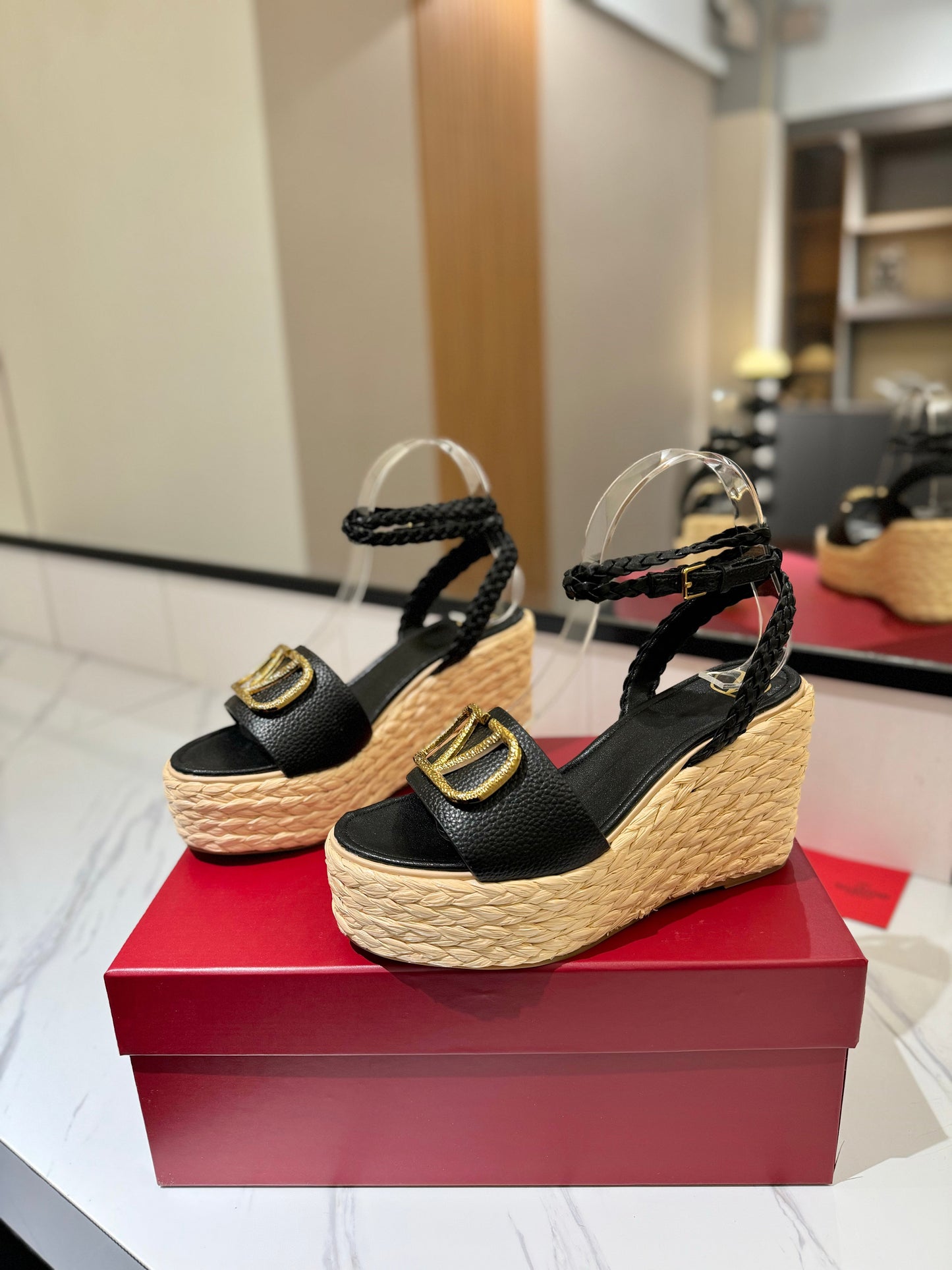 VLTN ESPADRILLE WEDGE SANDALS 25S 90 MM IN BLACK LAMBSKIN STYLE 2 - 35