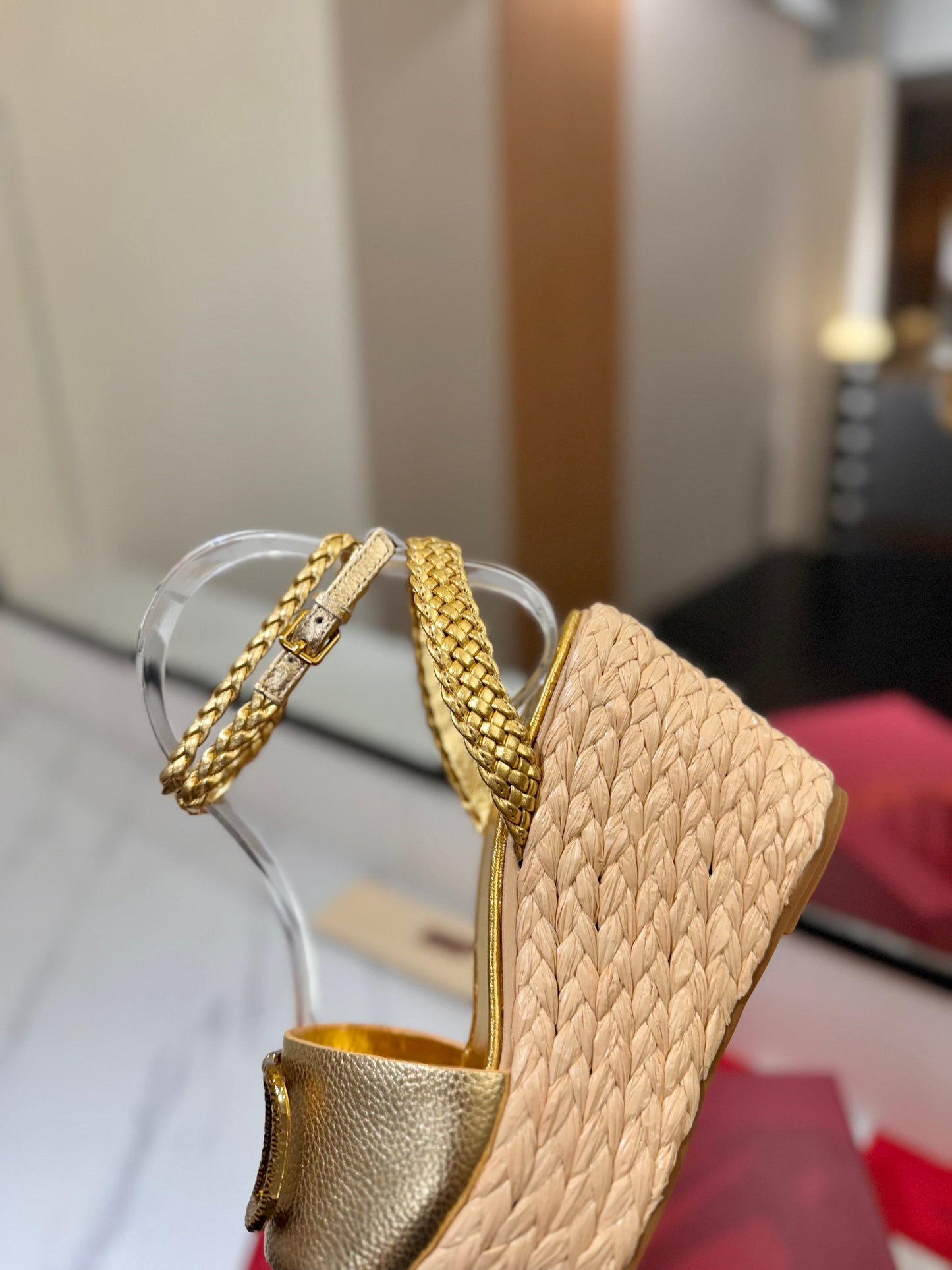 VLTN ESPADRILLE WEDGE SANDALS 25S 90 MM IN GOLD LAMBSKIN STYLE 1 - 35