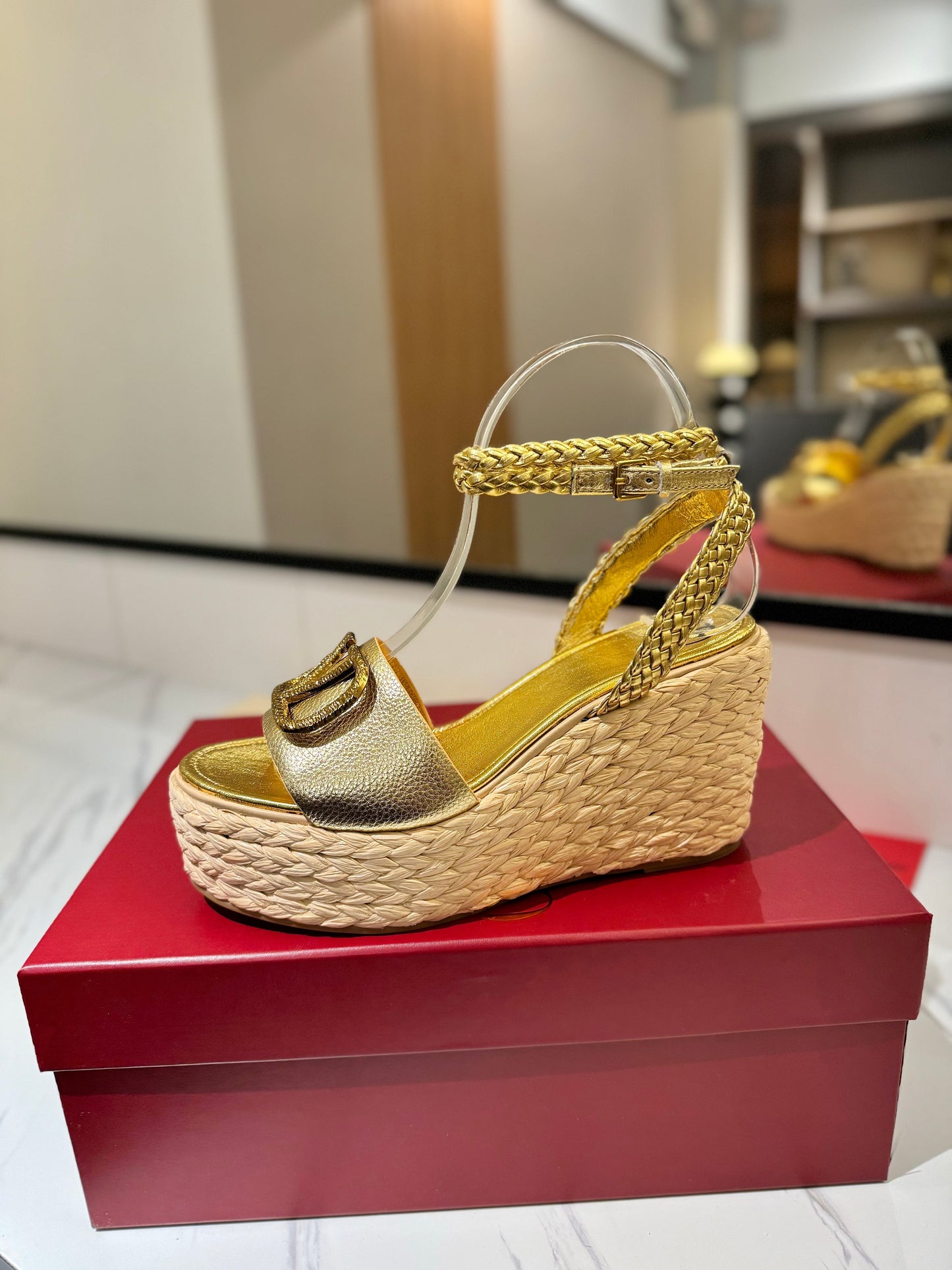 VLTN ESPADRILLE WEDGE SANDALS 25S 90 MM IN GOLD LAMBSKIN STYLE 1 - 35