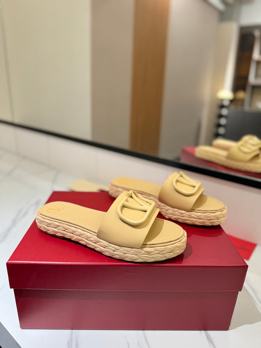VLTN ESPADRILLE SLIDES 25S IN GOLDEN BEIGE LAMBSKIN STYLE 12 - 35