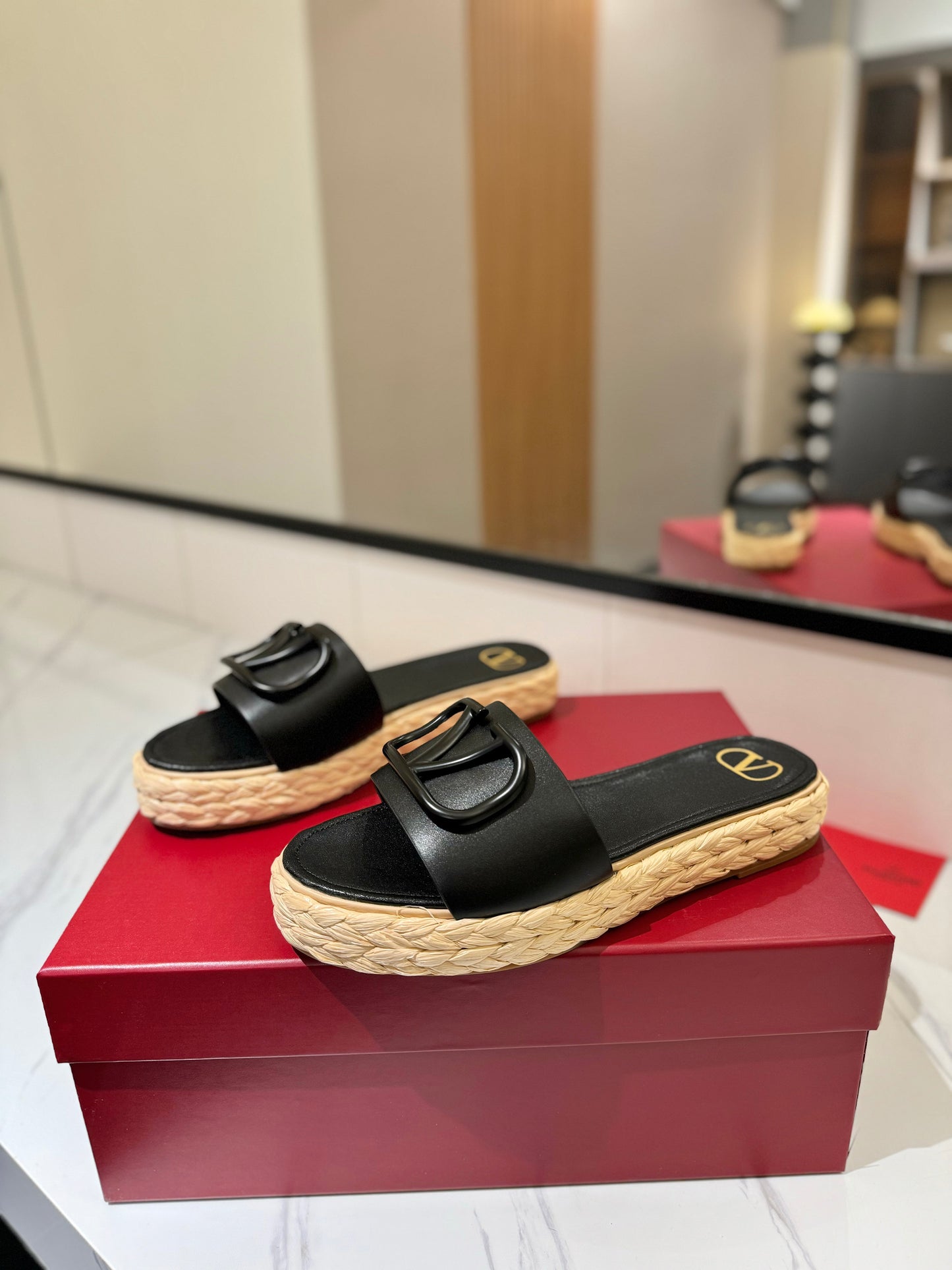 VLTN ESPADRILLE SLIDES 25S IN BLACK LAMBSKIN STYLE 11 - 35