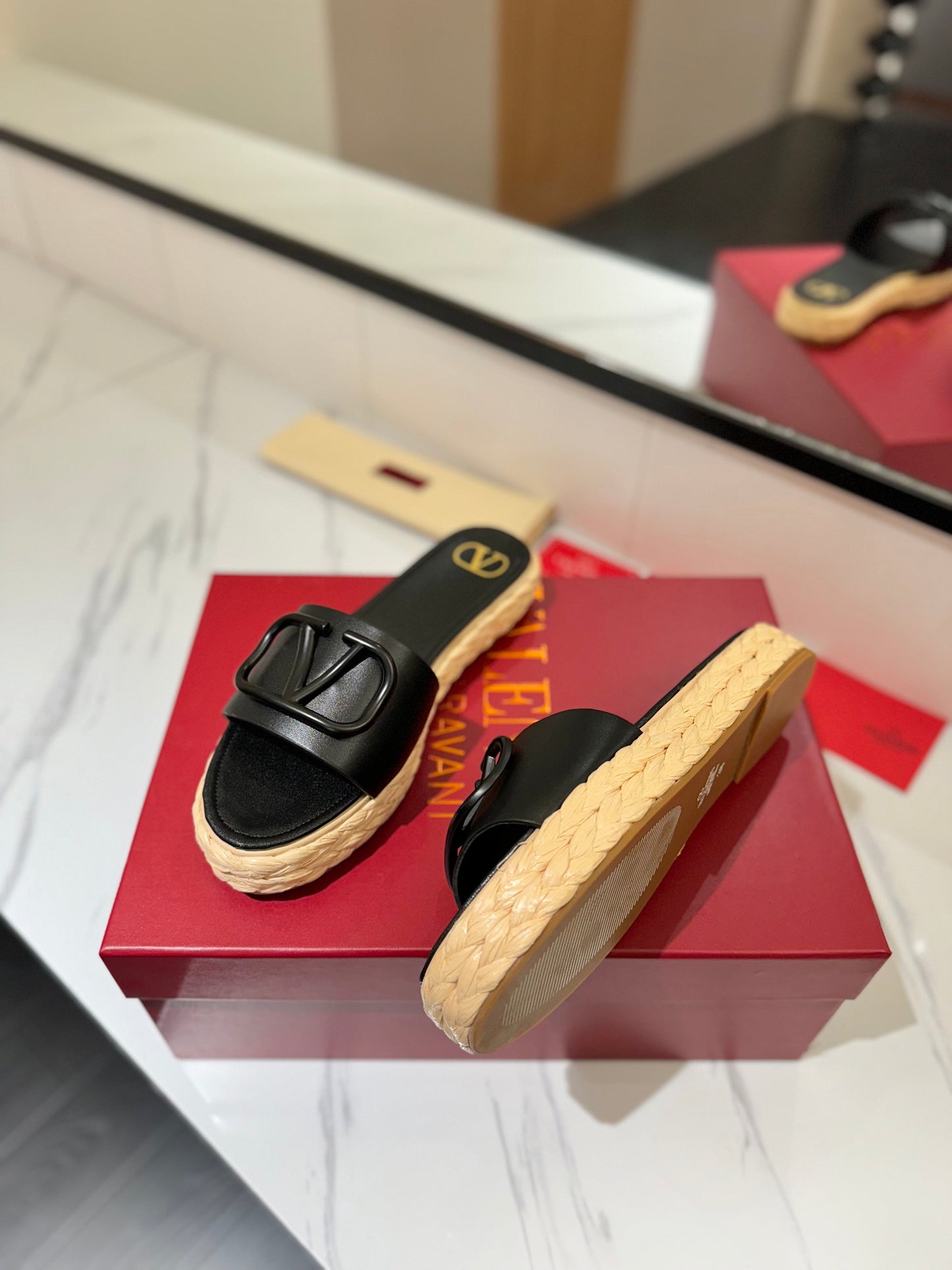VLTN ESPADRILLE SLIDES 25S IN BLACK LAMBSKIN STYLE 11 - 35