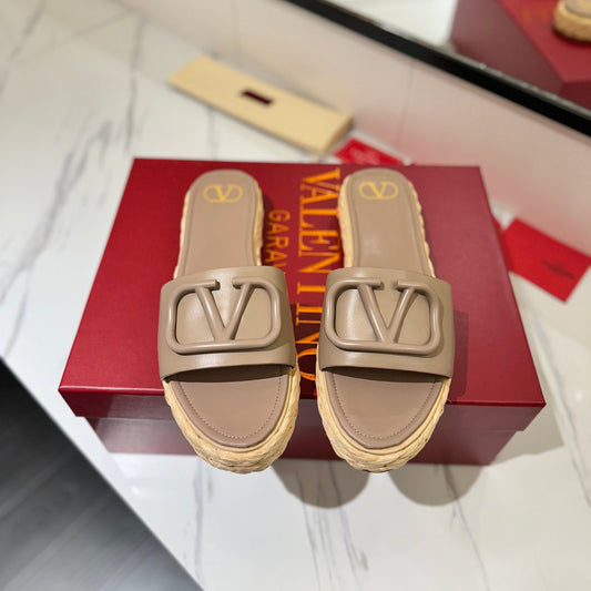 VLTN ESPADRILLE SLIDES 25S IN BEIGE BROWN LAMBSKIN STYLE 10 - 35