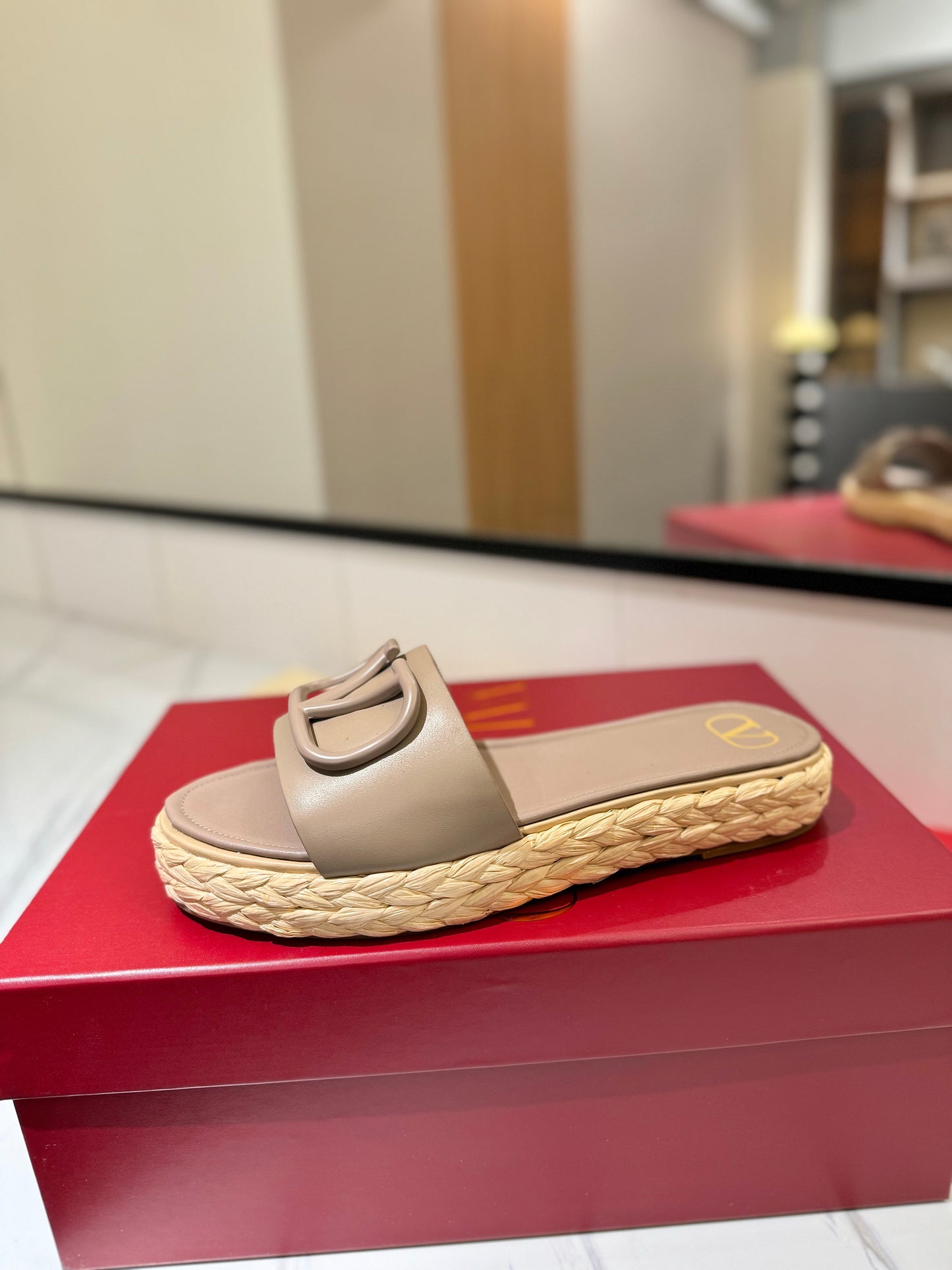 VLTN ESPADRILLE SLIDES 25S IN BEIGE BROWN LAMBSKIN STYLE 10 - 35