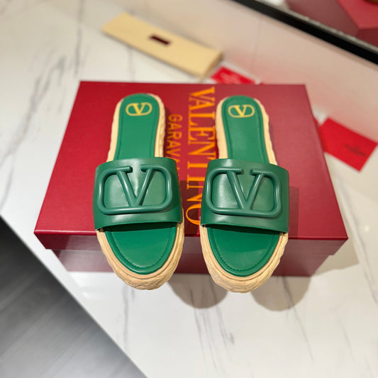 VLTN ESPADRILLE SLIDES 25S IN DARK GREEN LAMBSKIN STYLE 9 - 35