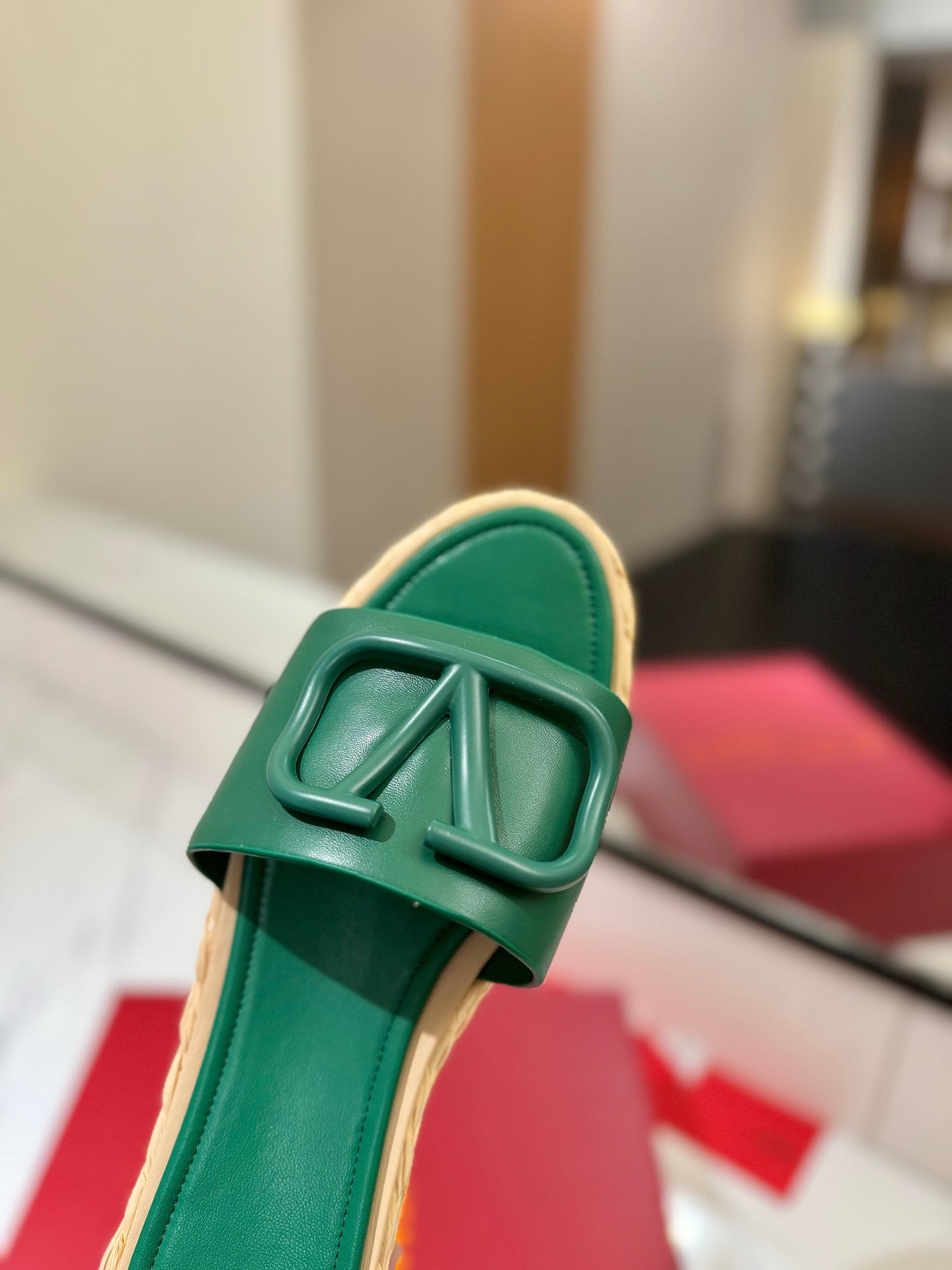 VLTN ESPADRILLE SLIDES 25S IN DARK GREEN LAMBSKIN STYLE 9 - 35