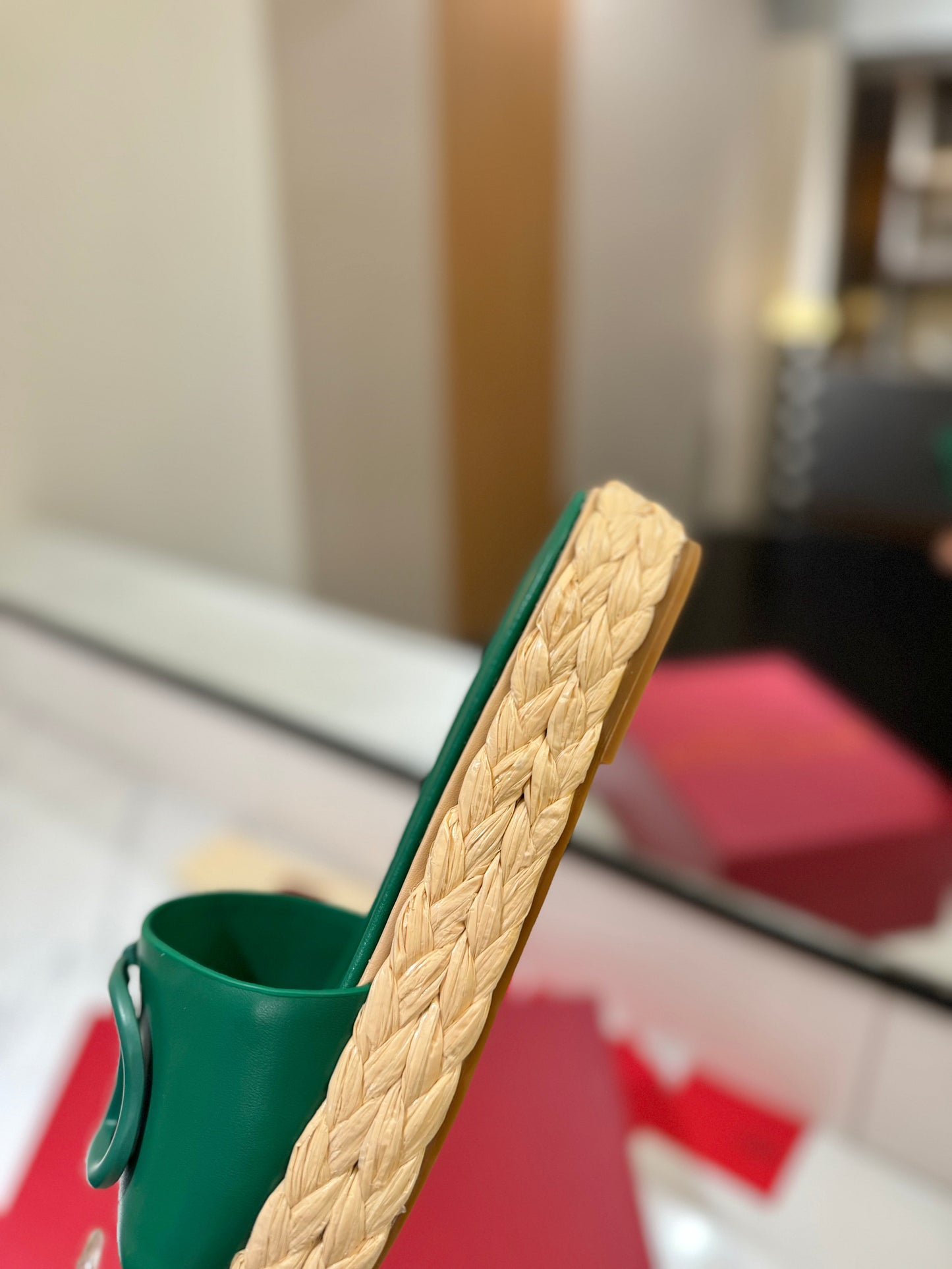 VLTN ESPADRILLE SLIDES 25S IN DARK GREEN LAMBSKIN STYLE 9 - 35