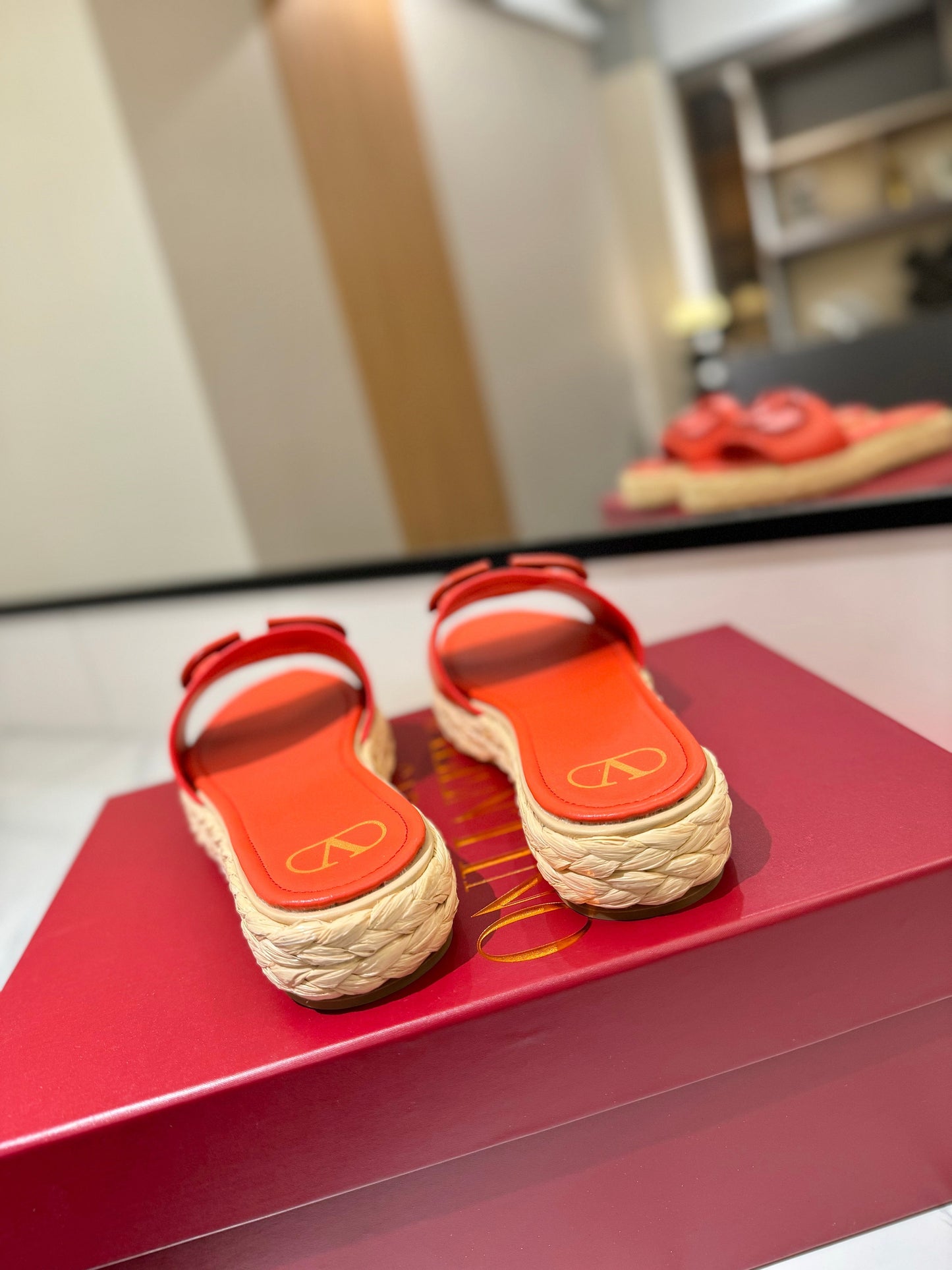 VLTN ESPADRILLE SLIDES 25S IN ORANGE LAMBSKIN STYLE 6 - 35