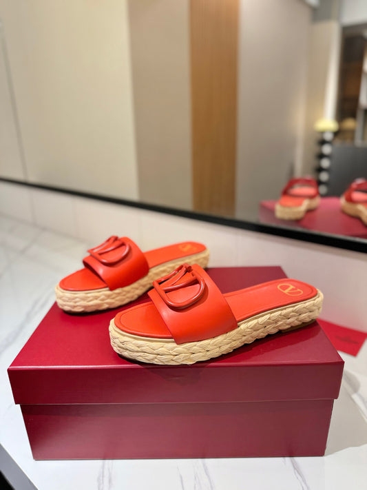 VLTN ESPADRILLE SLIDES 25S IN ORANGE LAMBSKIN STYLE 6 - 35
