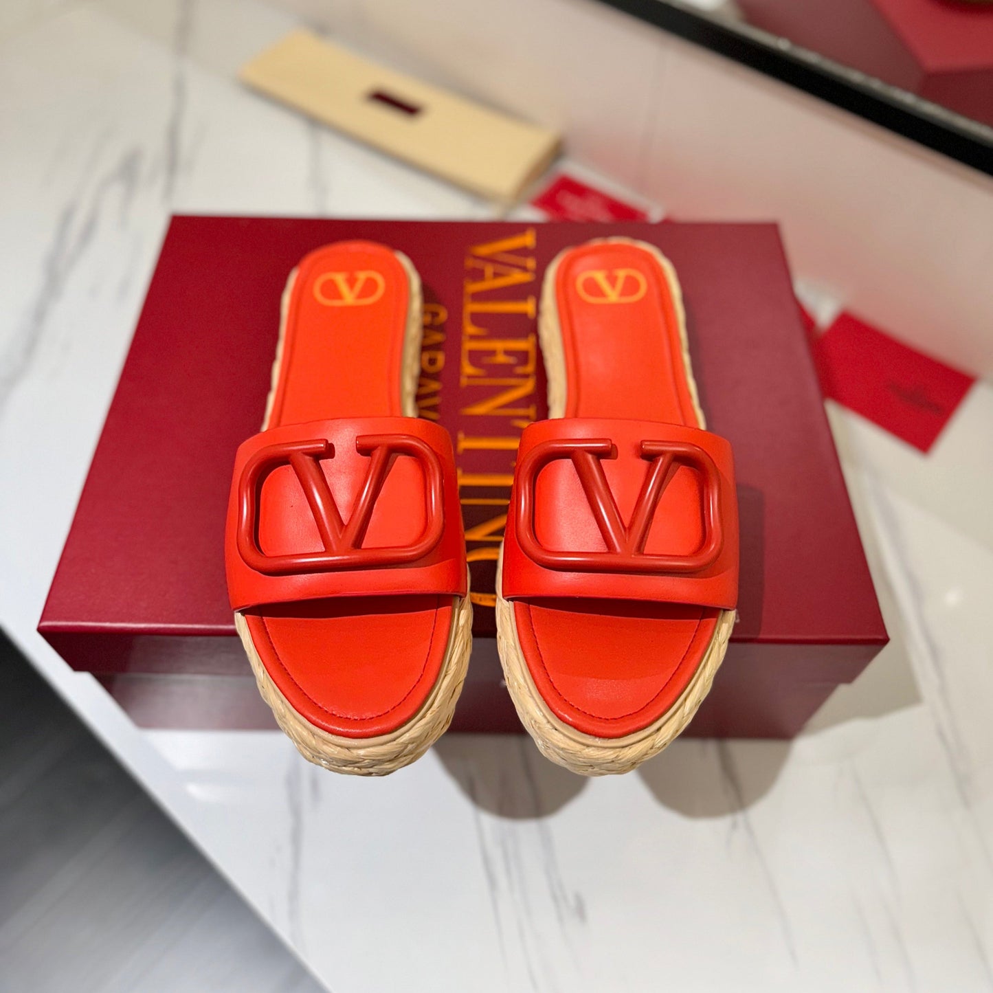 VLTN ESPADRILLE SLIDES 25S IN ORANGE LAMBSKIN STYLE 6 - 35
