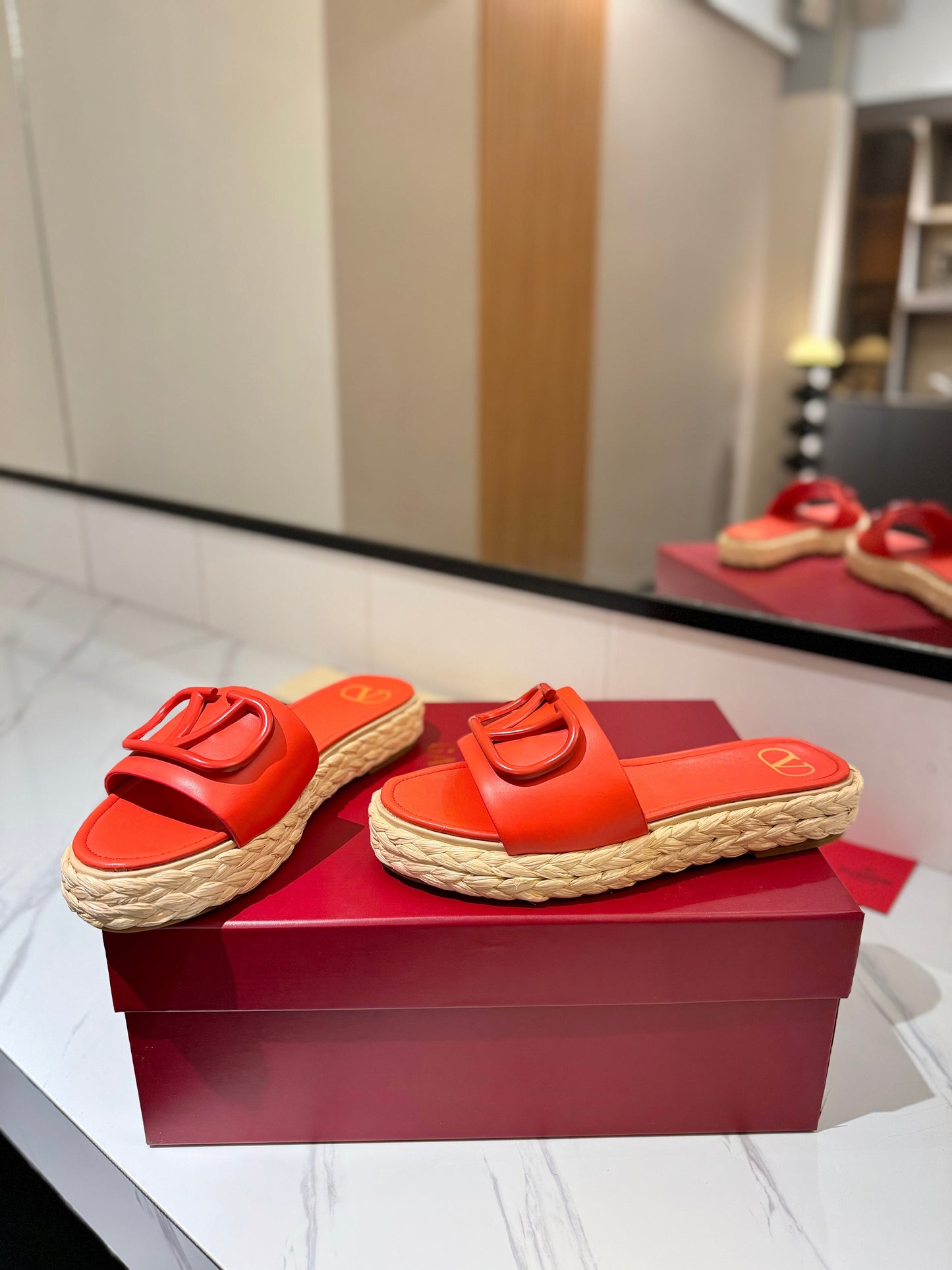 VLTN ESPADRILLE SLIDES 25S IN ORANGE LAMBSKIN STYLE 6 - 35