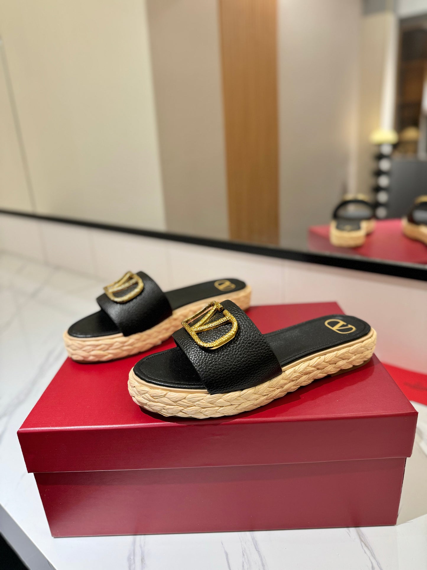 VLTN ESPADRILLE SLIDES 25S IN BLACK LAMBSKIN STYLE 5 - 35