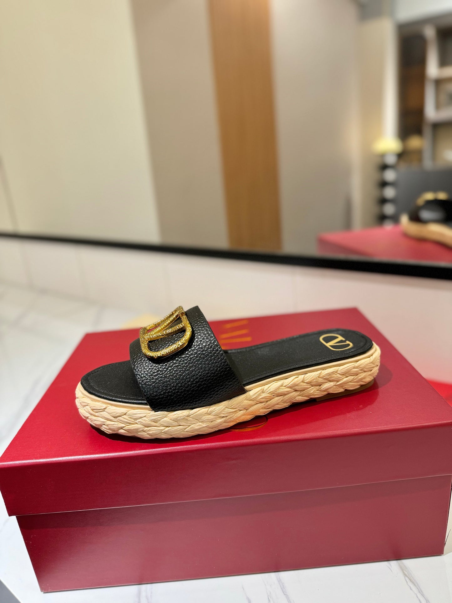 VLTN ESPADRILLE SLIDES 25S IN BLACK LAMBSKIN STYLE 5 - 35