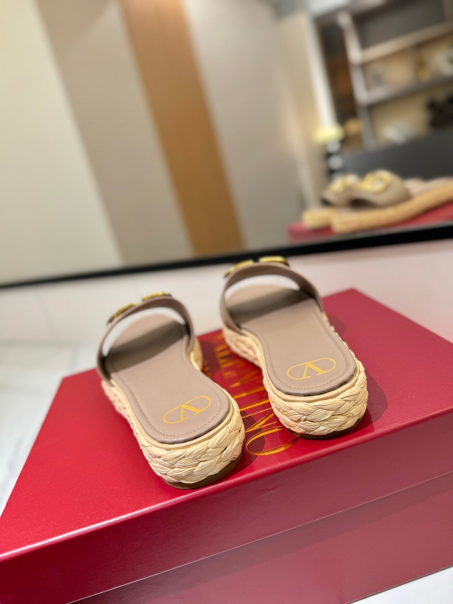 VLTN ESPADRILLE SLIDES 25S IN BEIGE BROWN LAMBSKIN STYLE 4 - 35