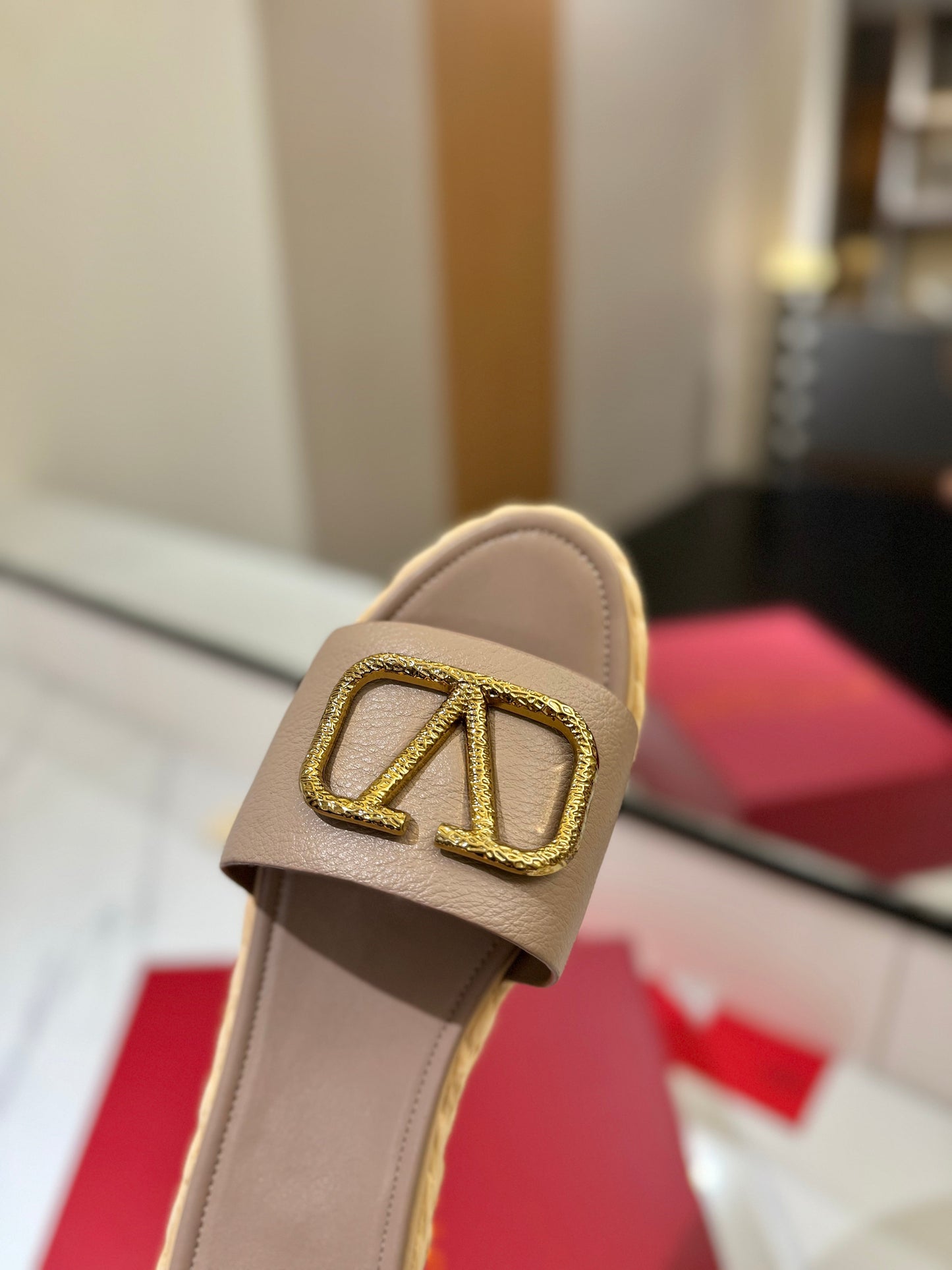 VLTN ESPADRILLE SLIDES 25S IN BEIGE BROWN LAMBSKIN STYLE 4 - 35