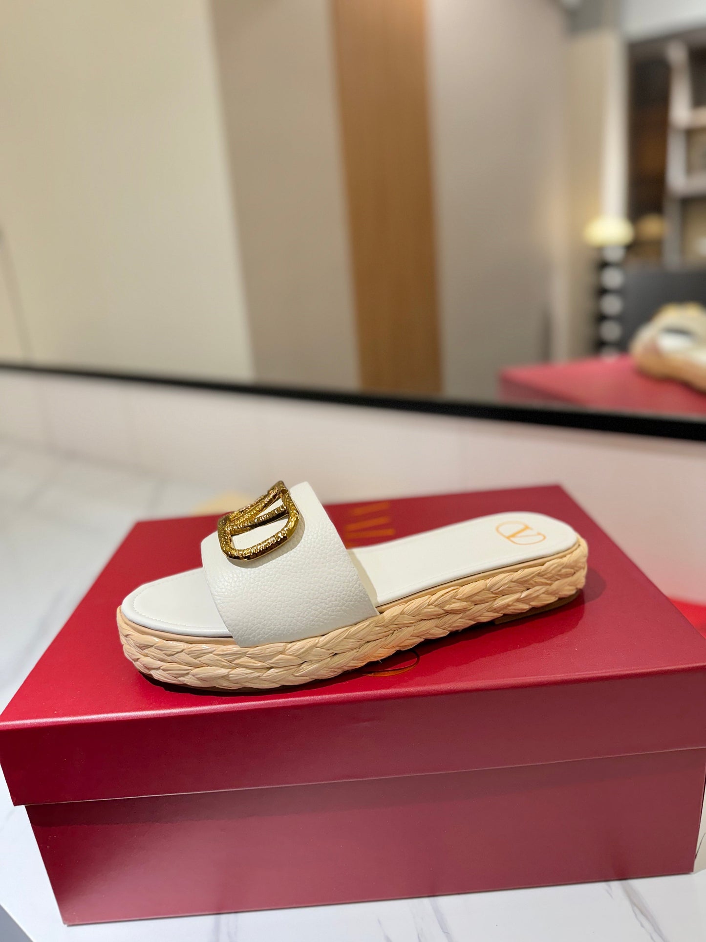 VLTN ESPADRILLE SLIDES 25S IN WHITE LAMBSKIN STYLE 3 - 35