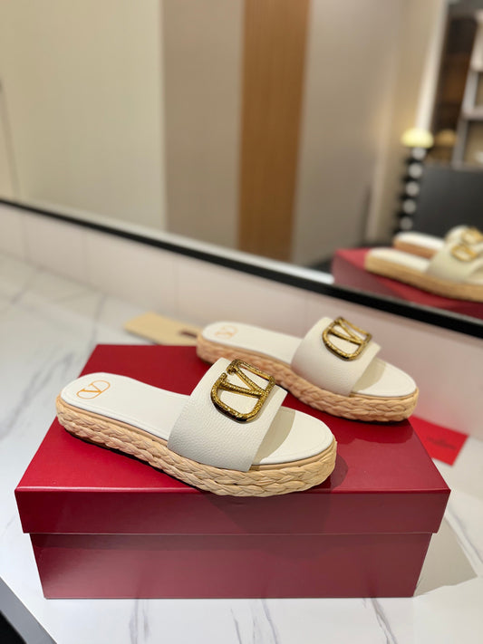 VLTN ESPADRILLE SLIDES 25S IN WHITE LAMBSKIN STYLE 3 - 35