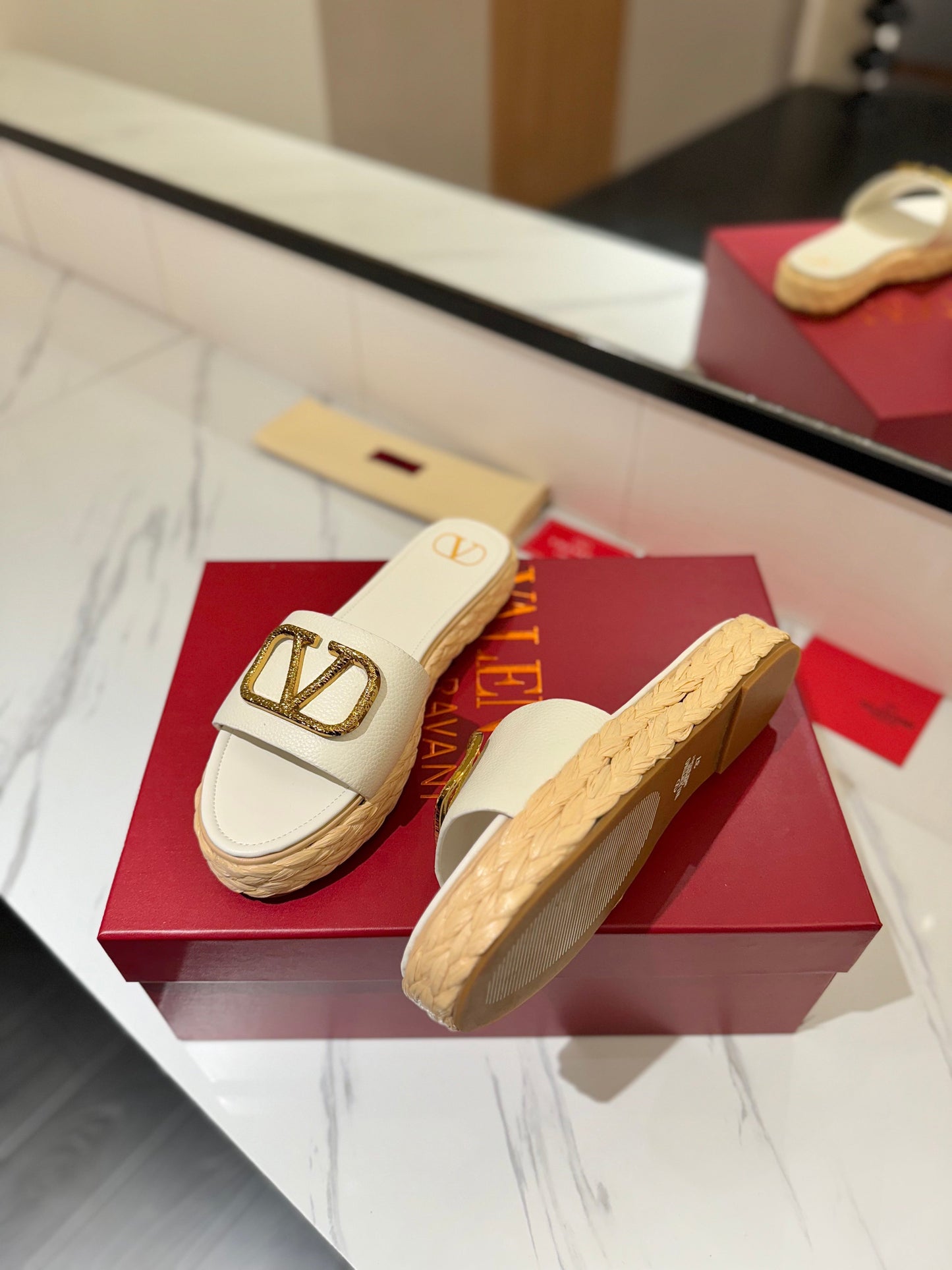 VLTN ESPADRILLE SLIDES 25S IN WHITE LAMBSKIN STYLE 3 - 35