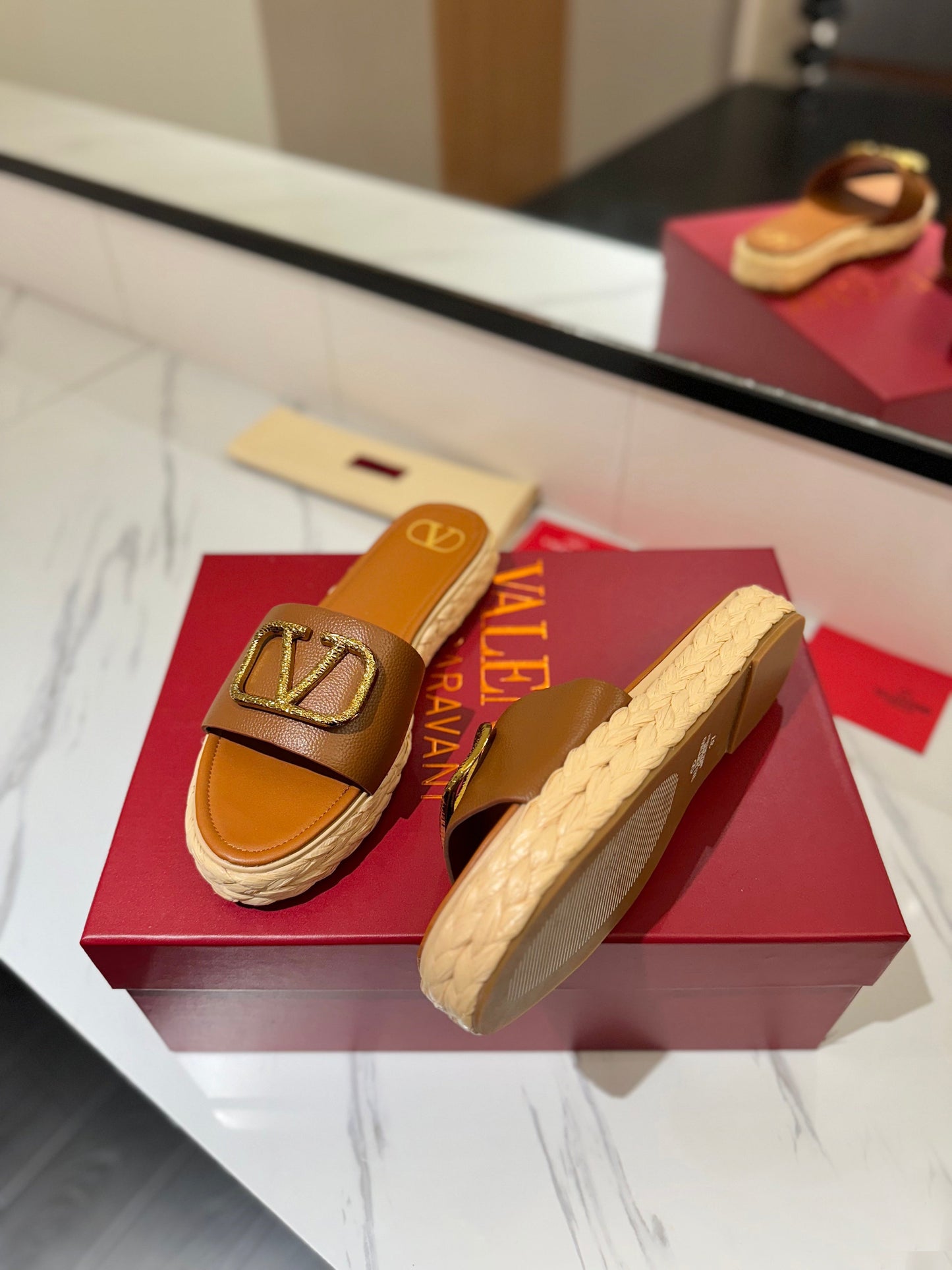 VLTN ESPADRILLE SLIDES 25S IN BROWN LAMBSKIN STYLE 2 - 35
