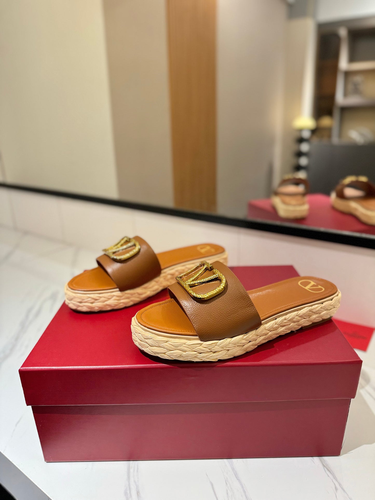 VLTN ESPADRILLE SLIDES 25S IN BROWN LAMBSKIN STYLE 2 - 35