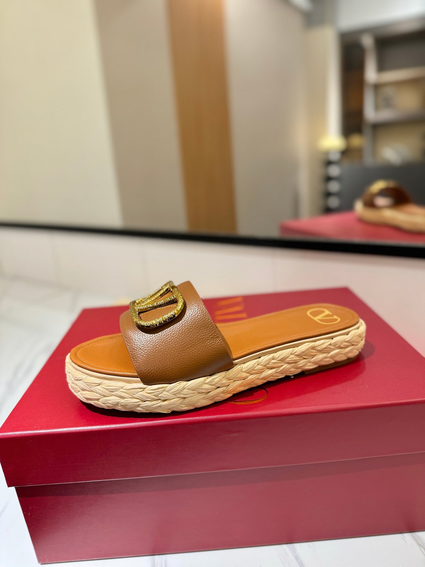 VLTN ESPADRILLE SLIDES 25S IN BROWN LAMBSKIN STYLE 2 - 35