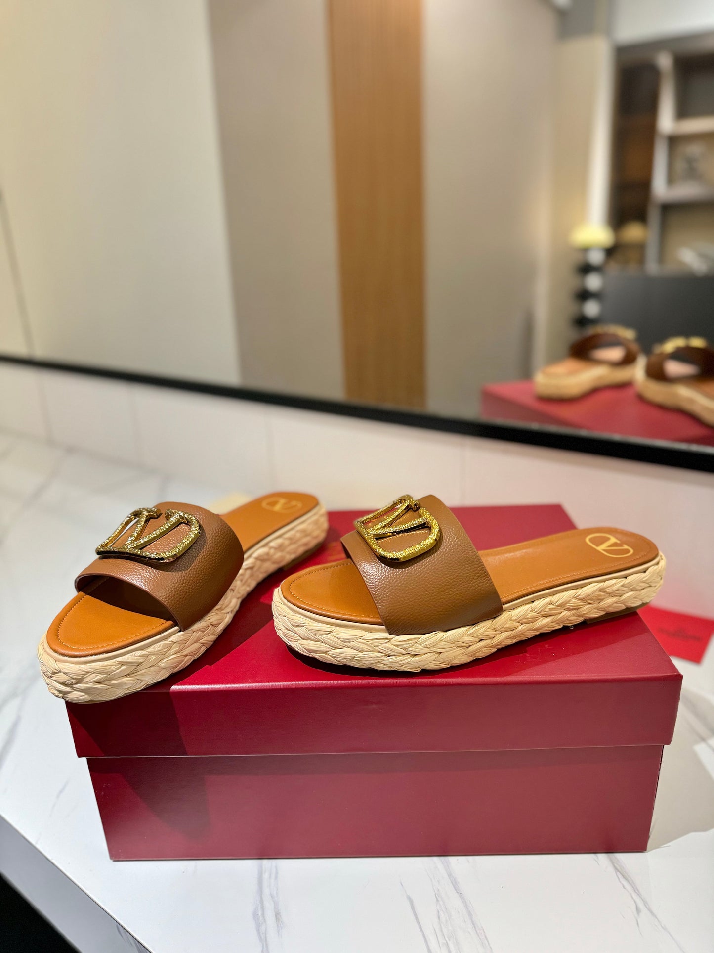 VLTN ESPADRILLE SLIDES 25S IN BROWN LAMBSKIN STYLE 2 - 35