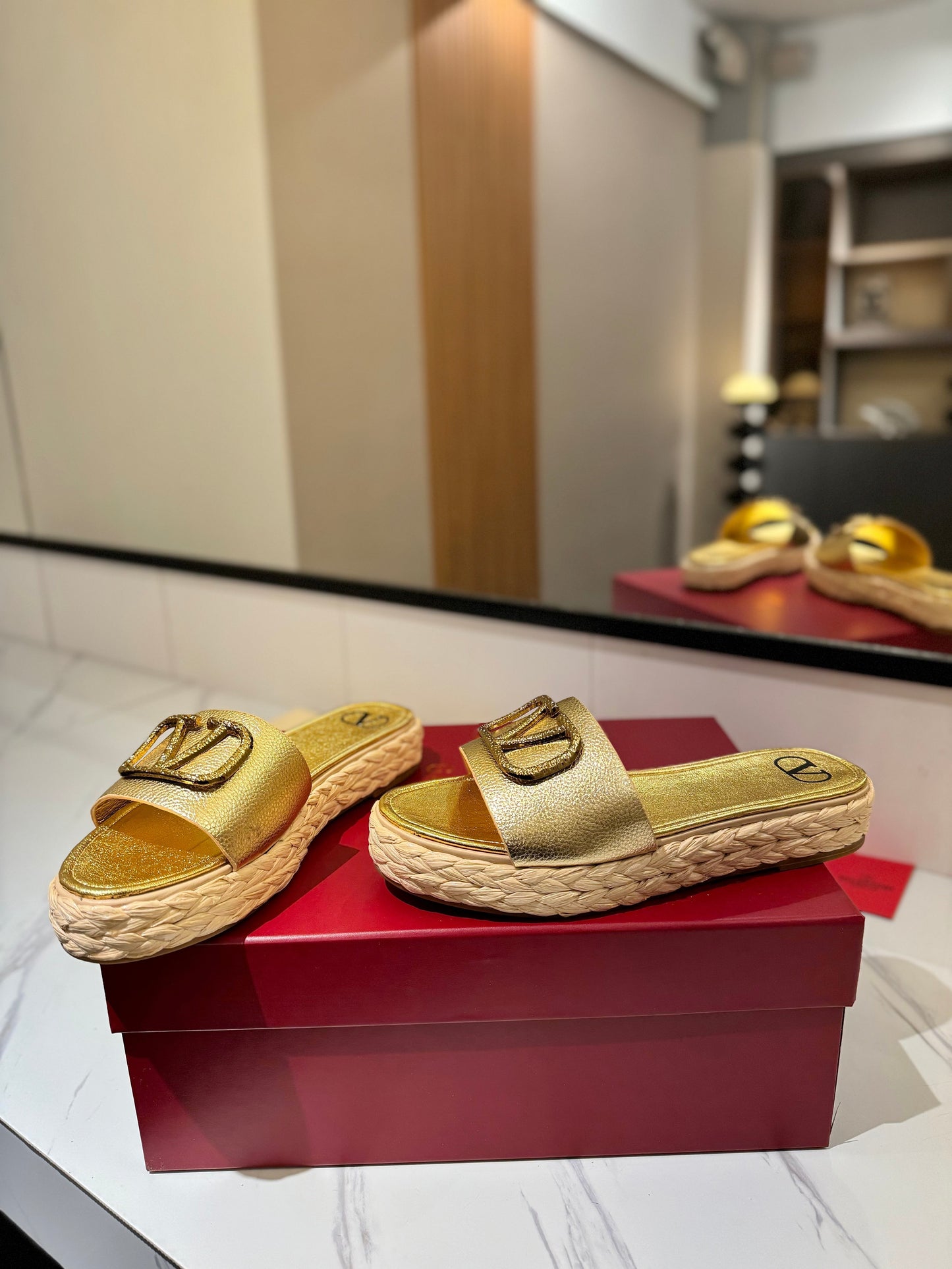 VLTN ESPADRILLE SLIDES 25S IN GOLD LAMBSKIN STYLE 1 - 35