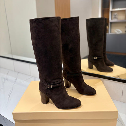 VALENTINO 25S GARAVANI PATTIE KNEE-HIGH BOOTS 80 MM IN DARK BROWN SUEDE - 35