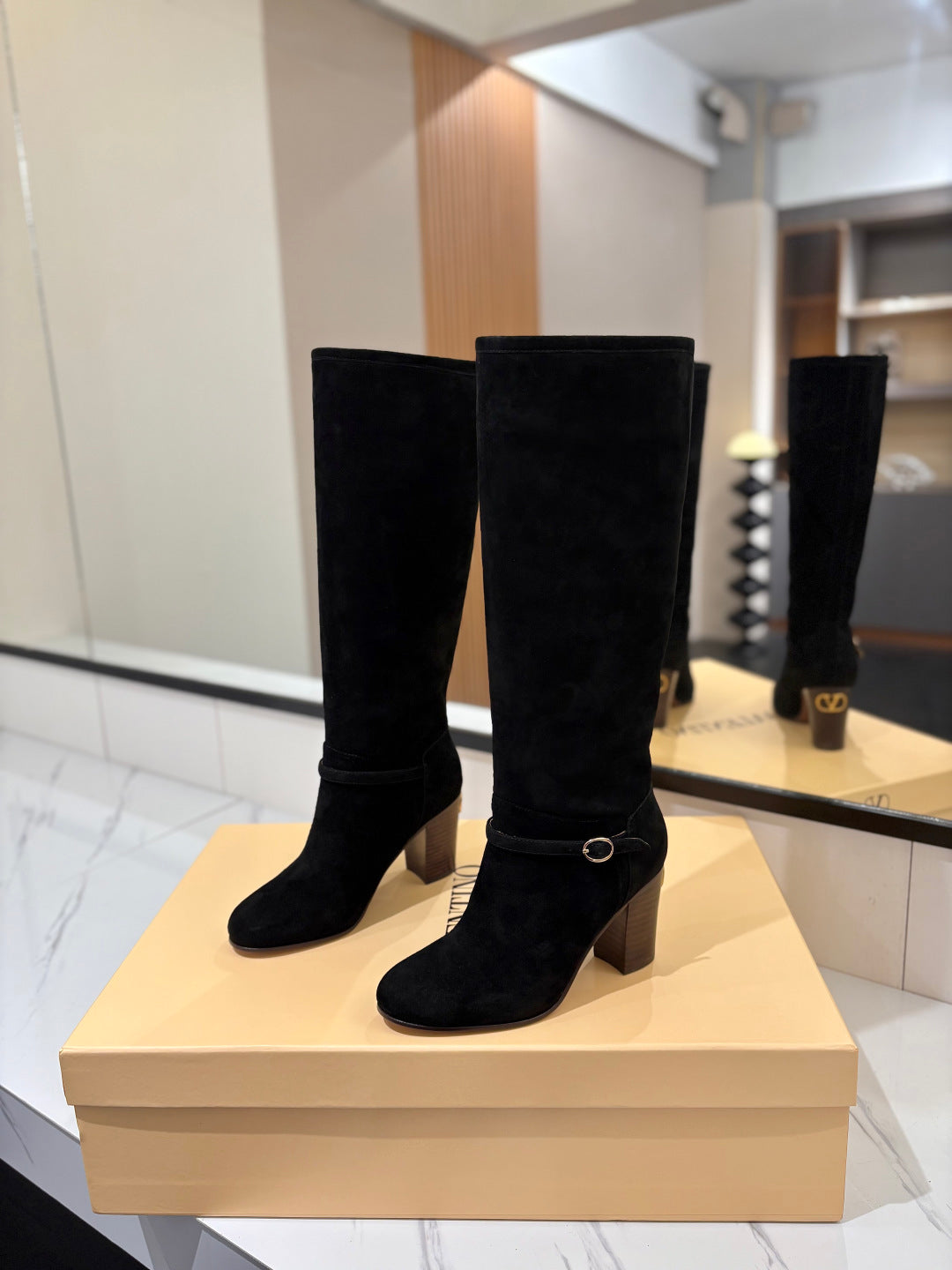 VALENTINO 25S GARAVANI PATTIE KNEE-HIGH BOOTS 80 MM IN BLACK SUEDE - 35