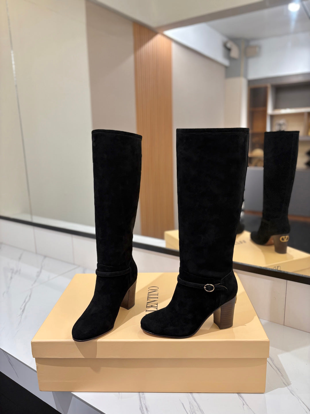 VALENTINO 25S GARAVANI PATTIE KNEE-HIGH BOOTS 80 MM IN BLACK SUEDE - 35