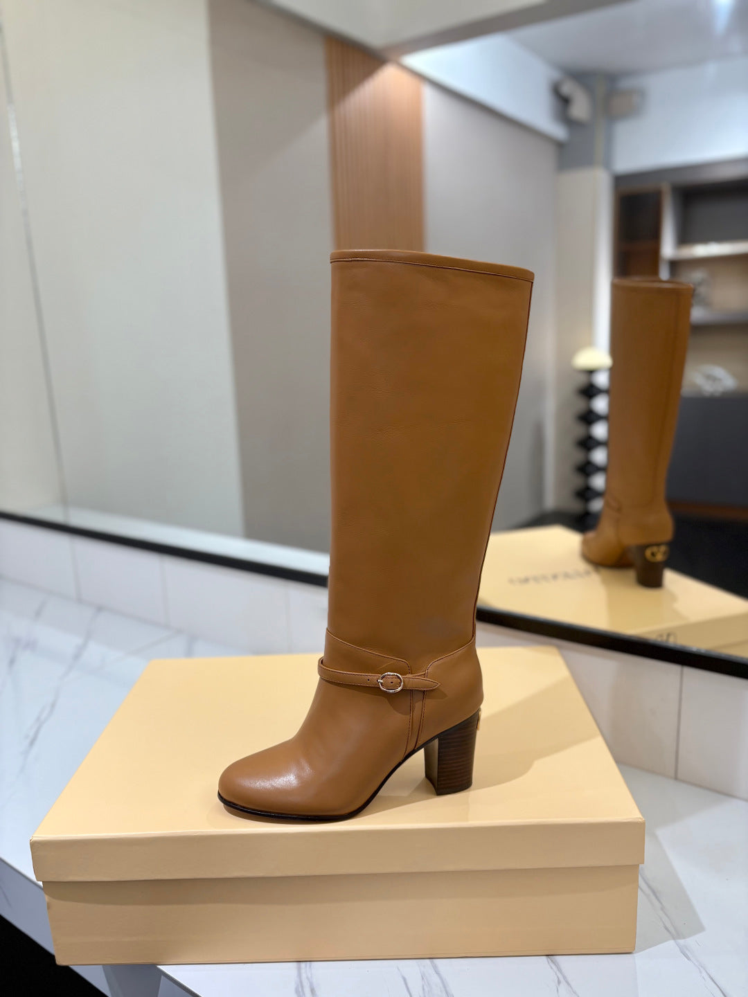 VALENTINO 25S GARAVANI PATTIE KNEE-HIGH BOOTS 80 MM IN BROWN CALFSKIN - 35