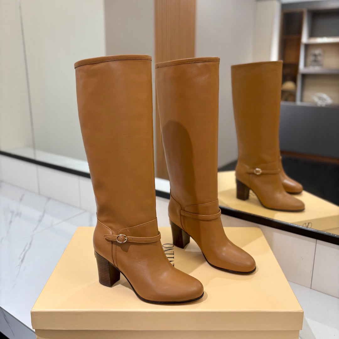VALENTINO 25S GARAVANI PATTIE KNEE-HIGH BOOTS 80 MM IN BROWN CALFSKIN - 35