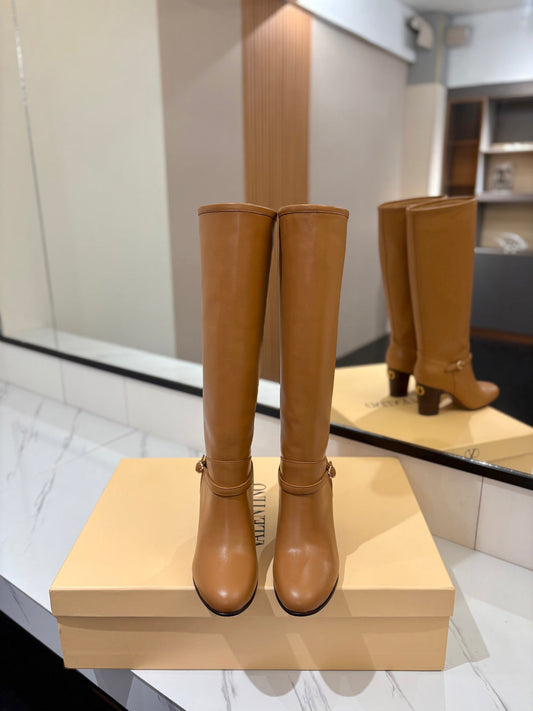 VALENTINO 25S GARAVANI PATTIE KNEE-HIGH BOOTS 80 MM IN BROWN CALFSKIN - 35