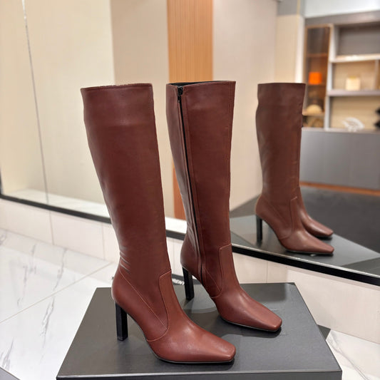 ВИСОКІ ЧОБОТИ YSL 26S 95 ММ З КОРИЧНЕВОЇ ТЕЛЯЧОЇ ШКІРИ