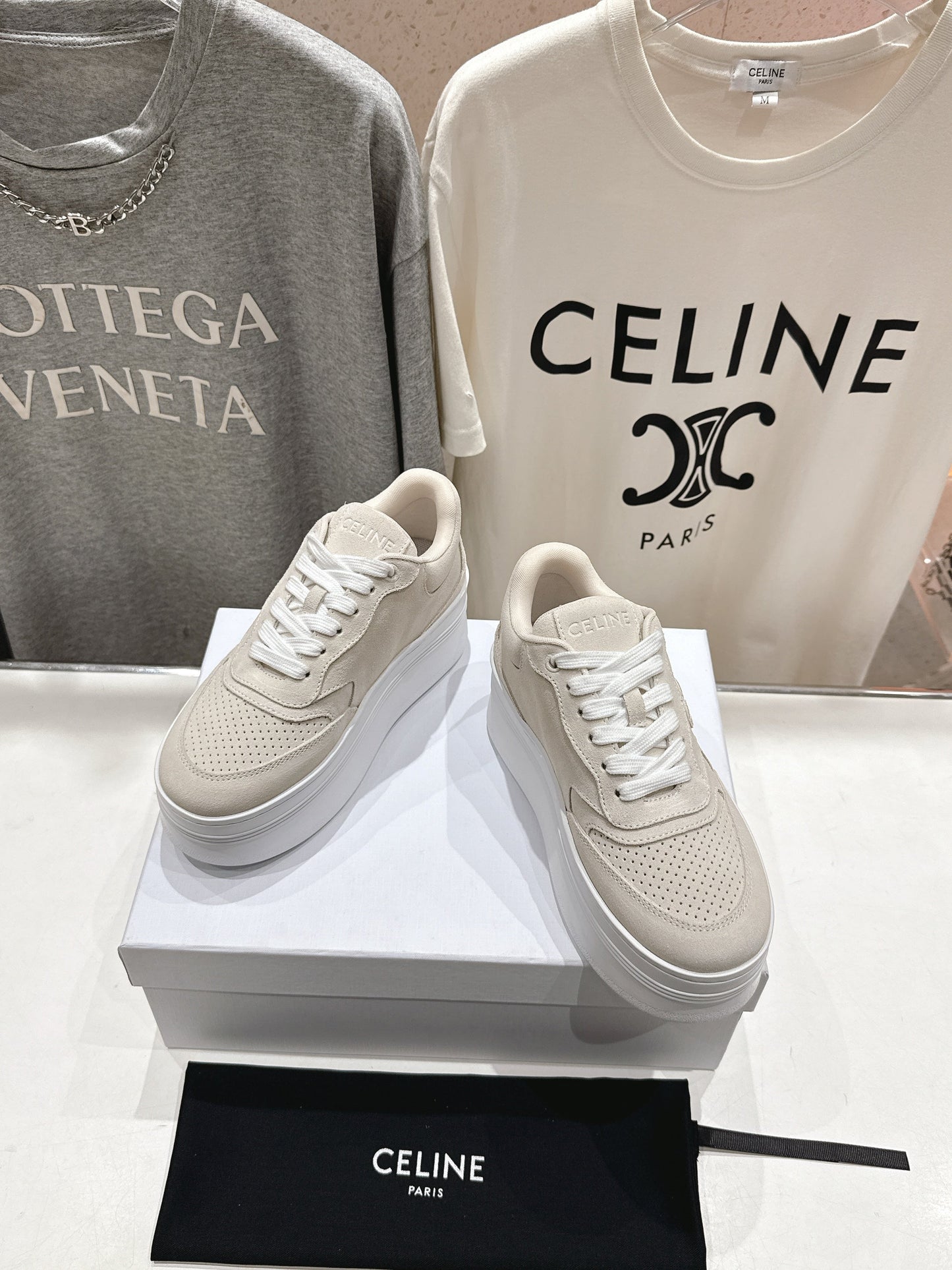 BLOCK SNEAKERS WITH EMBROIDERED TRIOMPHE IN PARCHMENT BEIGE SUEDE - 35